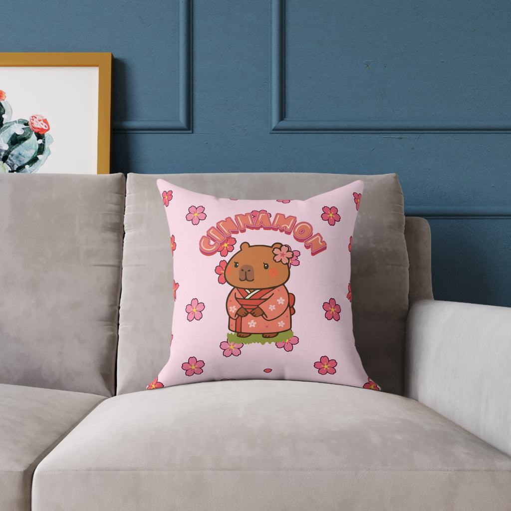 Cinnamon the Cherry Blossom Lover Capybara Cartoon Pillow, Cute Kawaii Animal Gift