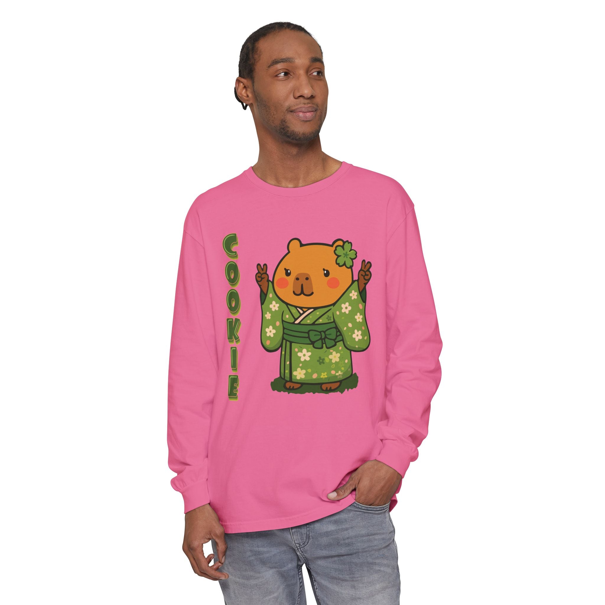 Cookie the Fun Lover Capybara Cartoon long sleeve shirt, Cute Kawaii Animal Gift