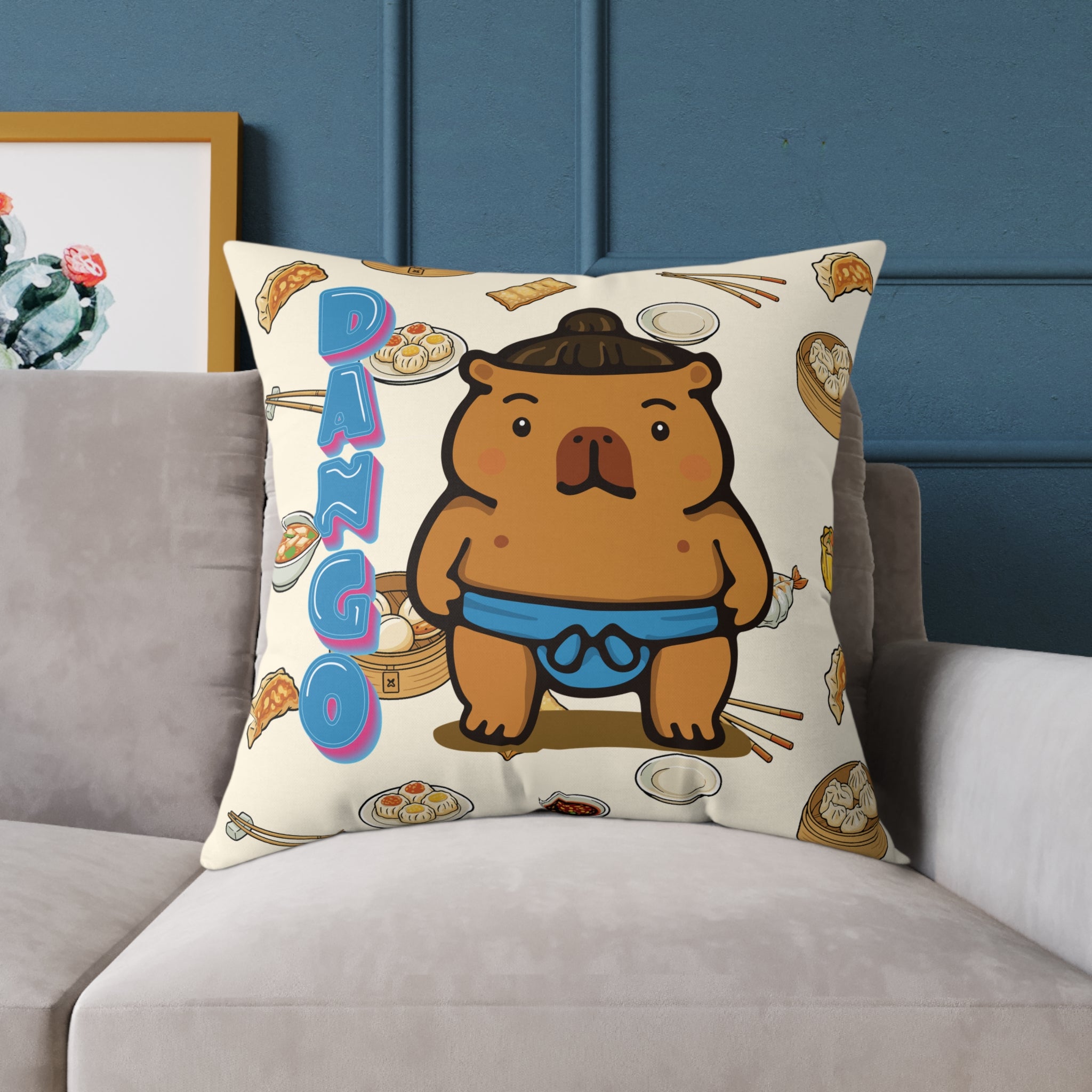 Dango the Sumo Lover Capybara Cartoon Pillow, Cute Kawaii Animal Gift