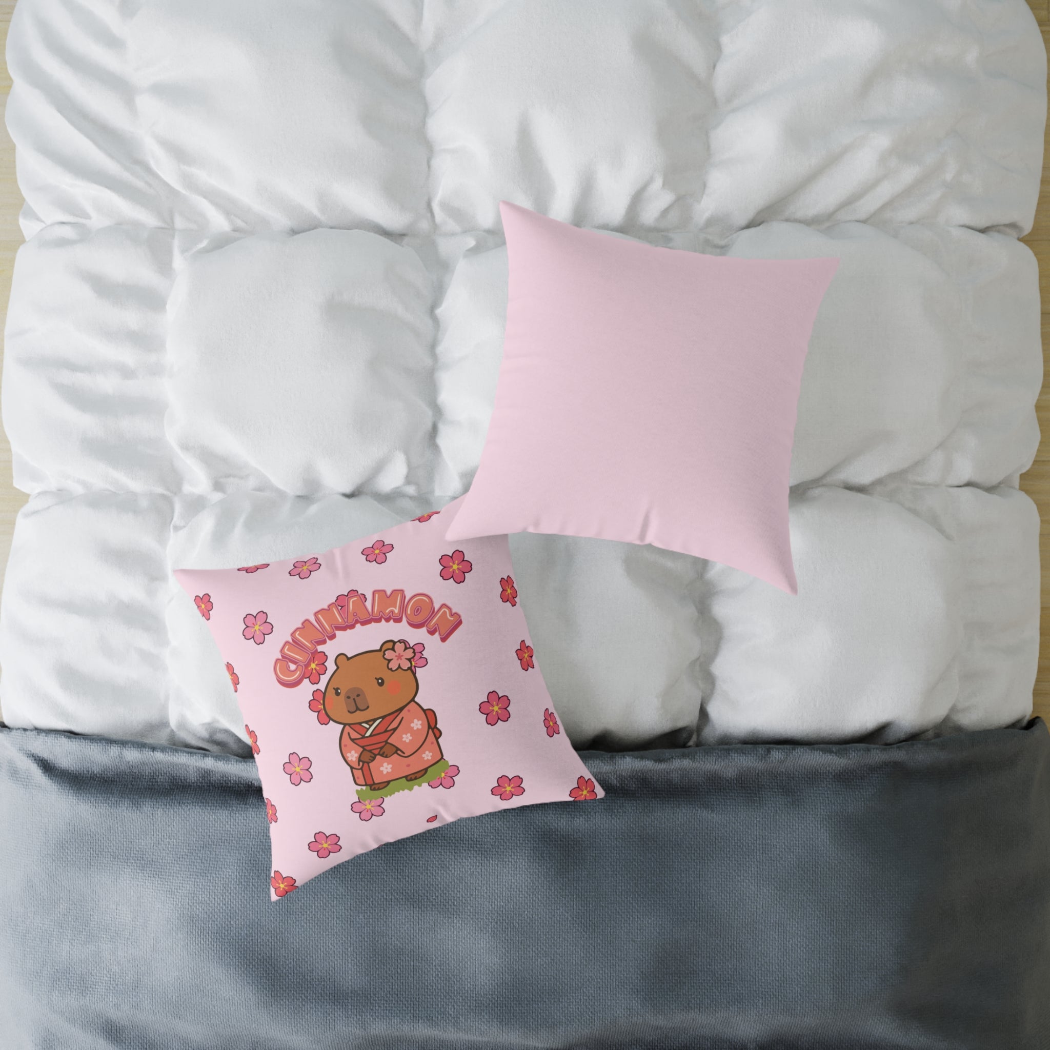 Cinnamon the Cherry Blossom Lover Capybara Cartoon Pillow, Cute Kawaii Animal Gift