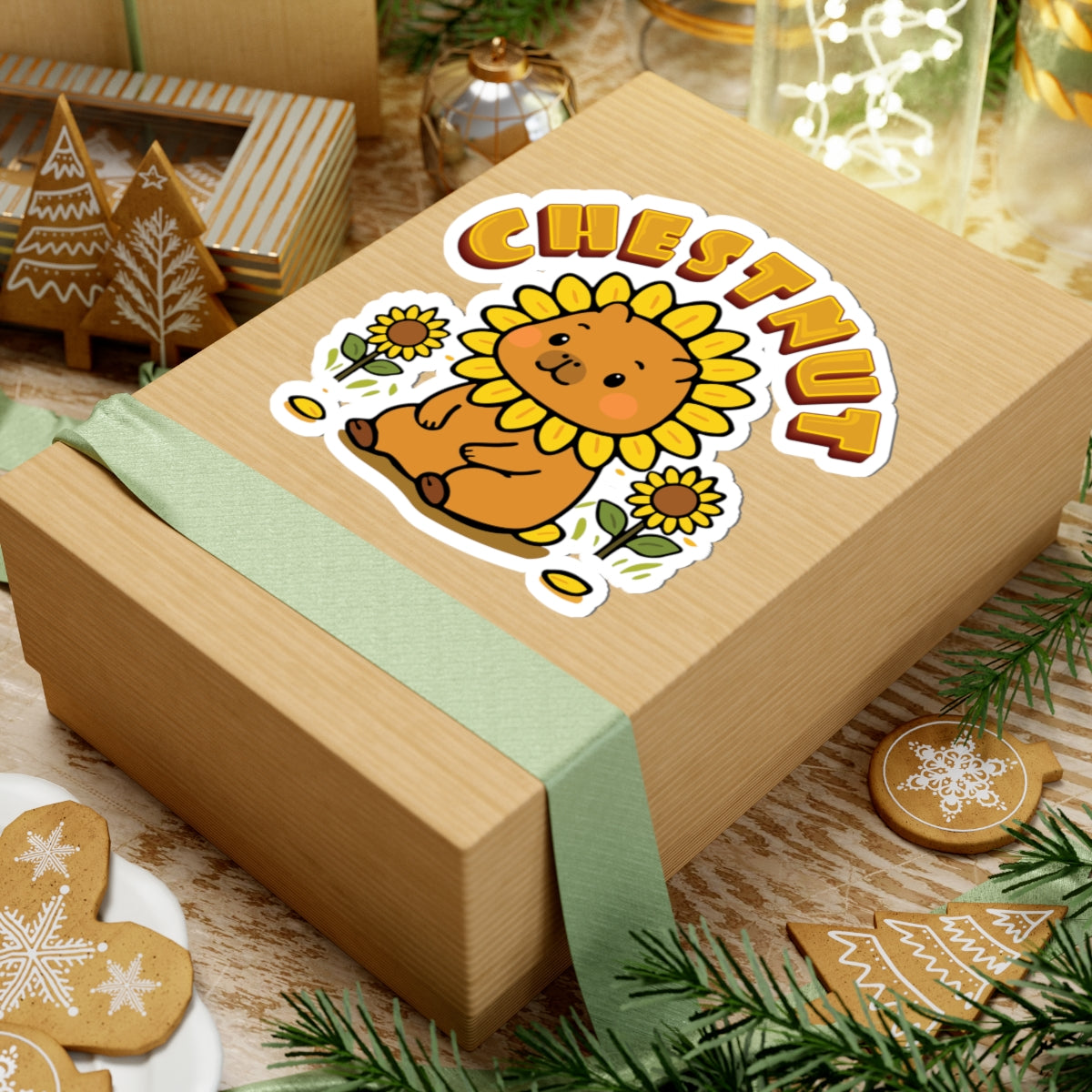 Chestnut the Sunflower Lover Capybara Cartoon Stickers, Cute Kawaii Animal Gift for Children