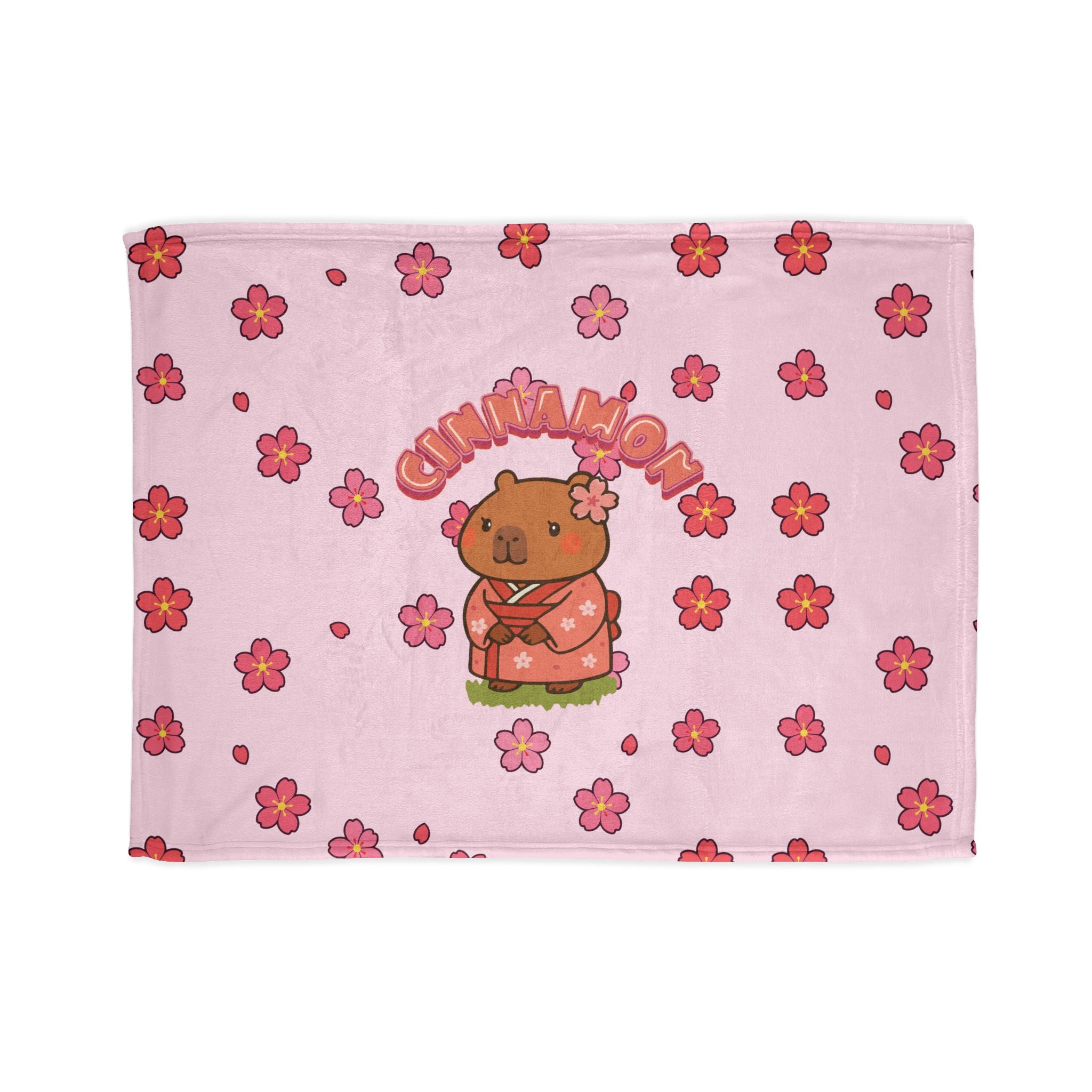 Cinnamon the Cherry Blossom Lover Capybara Cartoon Soft Blanket, Cute Kawaii Animal Gift