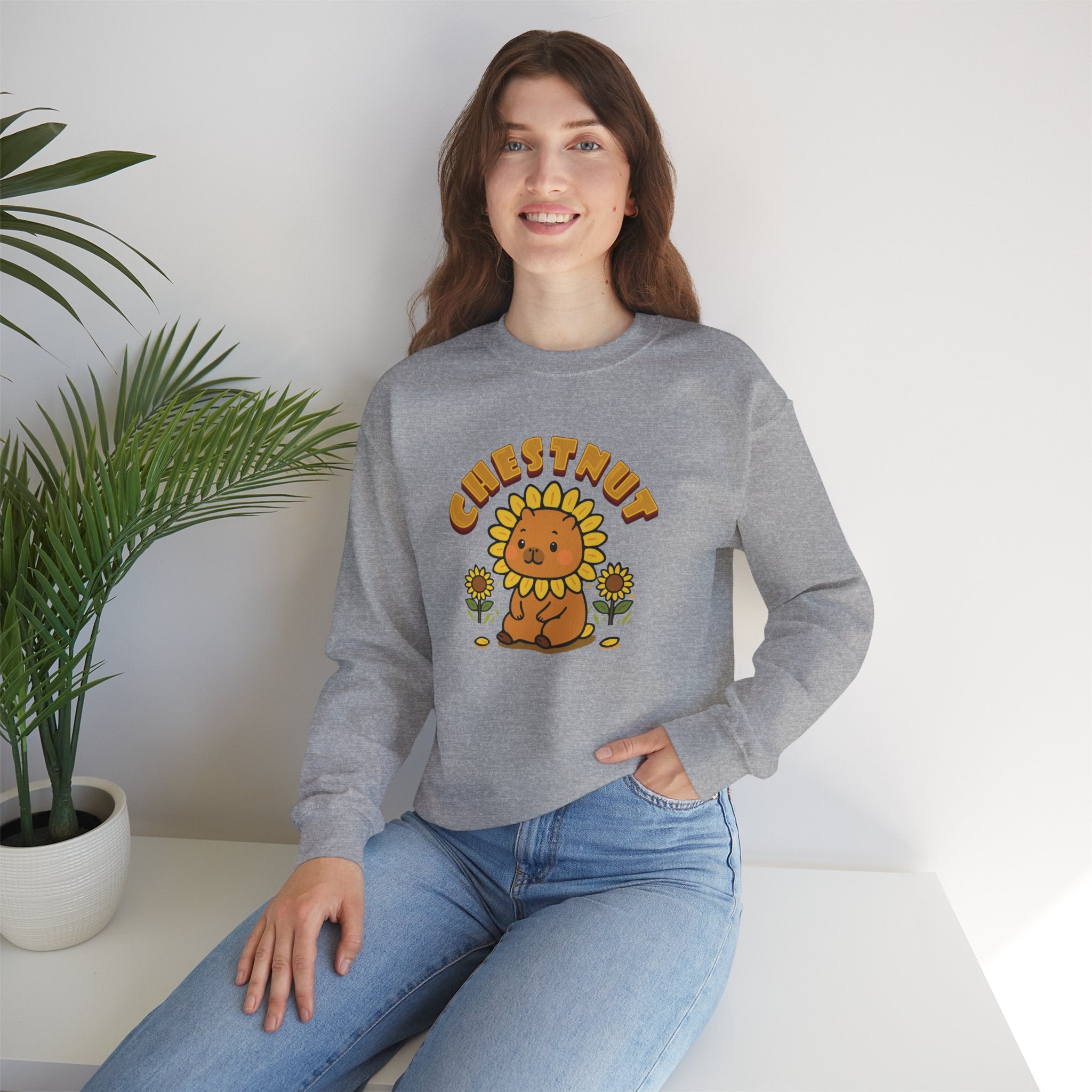Chestnut the Sunflower Lover Capybara Cartoon Sweater, Cute Kawaii Animal Gift