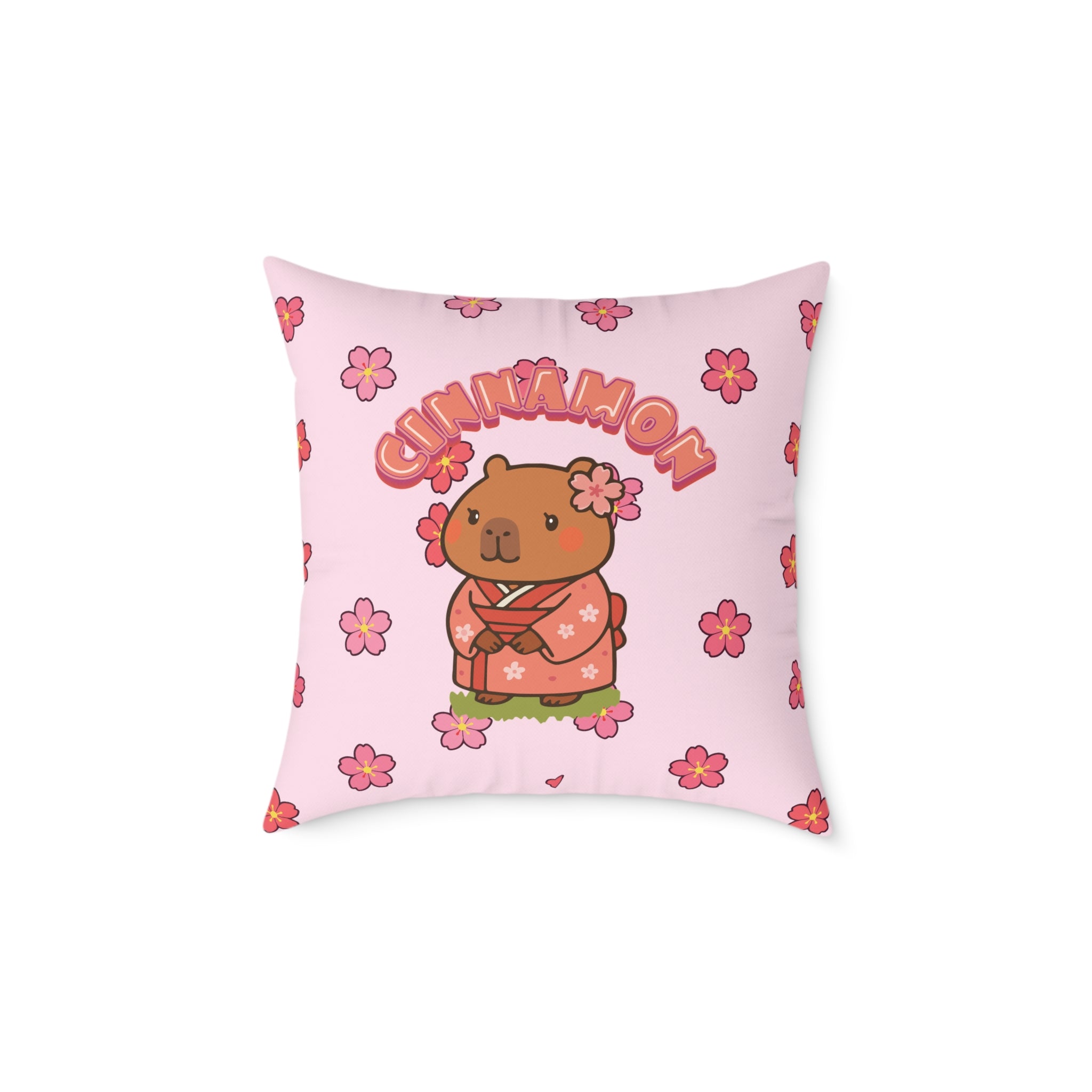 Cinnamon the Cherry Blossom Lover Capybara Cartoon Pillow, Cute Kawaii Animal Gift
