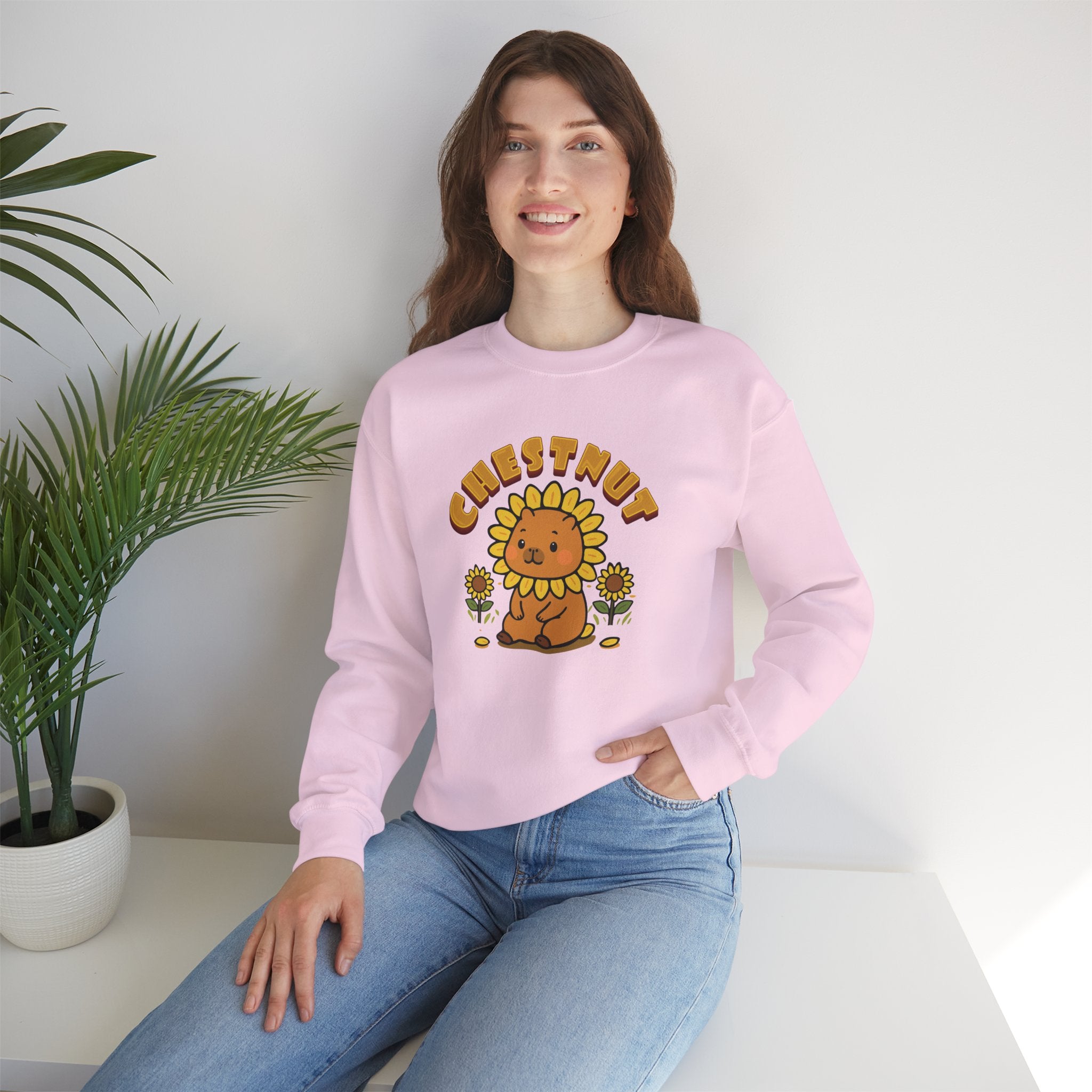 Chestnut the Sunflower Lover Capybara Cartoon Sweater, Cute Kawaii Animal Gift