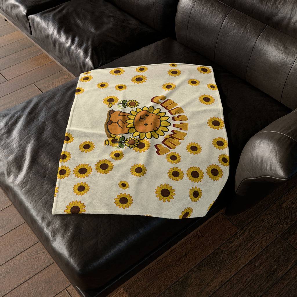 Chestnut the Sunflower Lover Capybara Cartoon Soft Blanket, Cute Kawaii Animal Gift