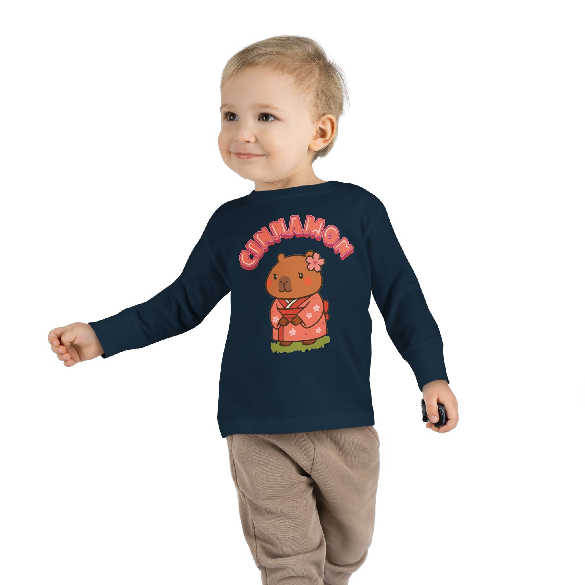 Cinnamon the Cherry Blossom Lover Capybara Cartoon long sleeve shirt, Cute Kawaii Animal Gift