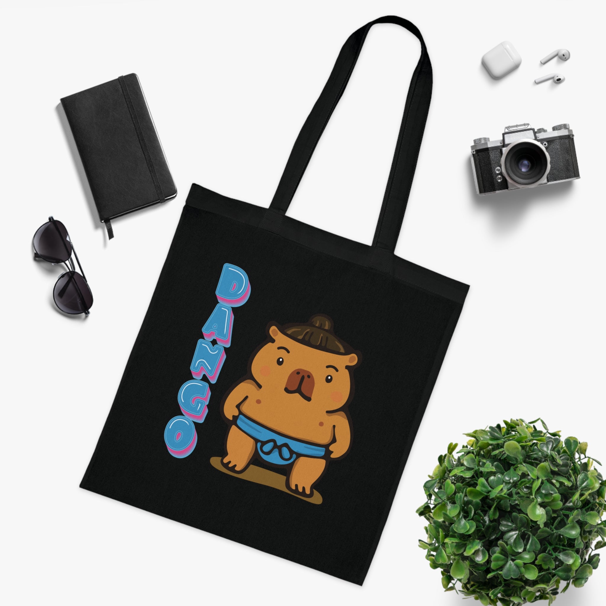 Dango the Sumo Lover Capybara Cartoon Tote Bag, Cute Kawaii Animal Gift