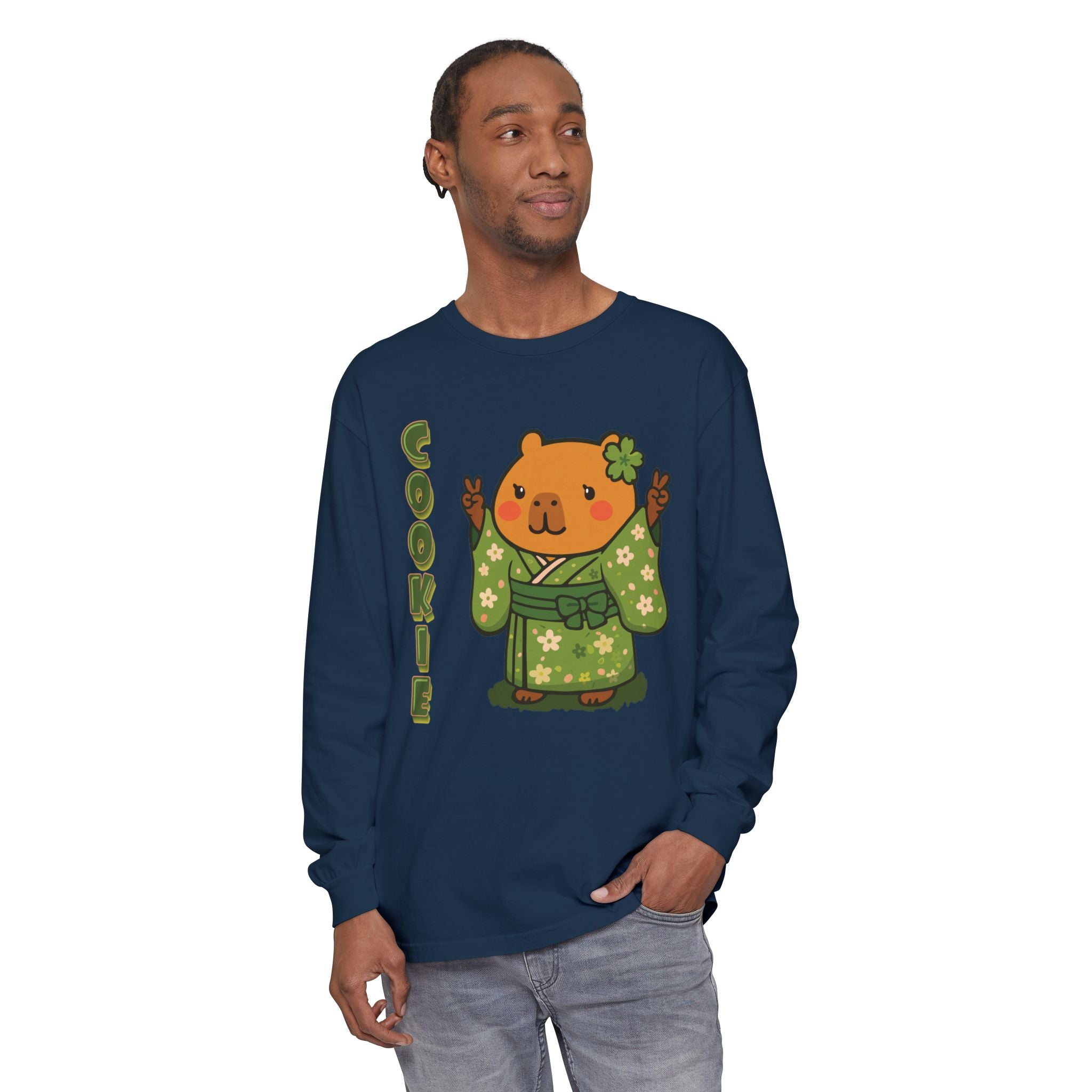 Cookie the Fun Lover Capybara Cartoon long sleeve shirt, Cute Kawaii Animal Gift