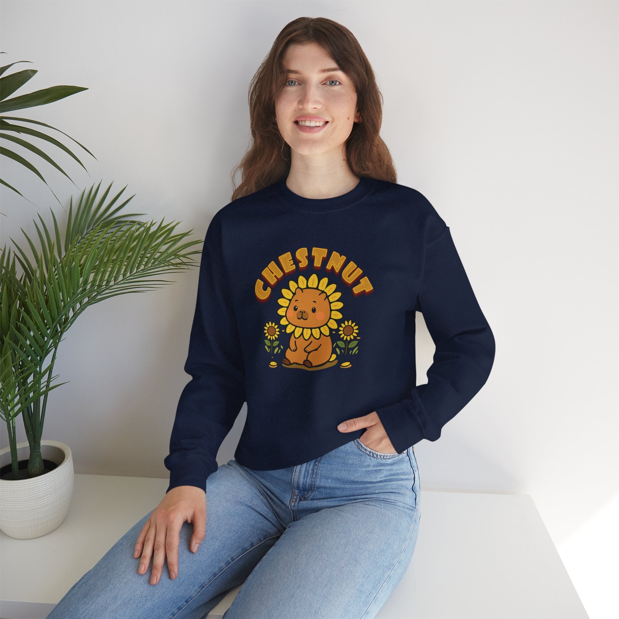Chestnut the Sunflower Lover Capybara Cartoon Sweater, Cute Kawaii Animal Gift