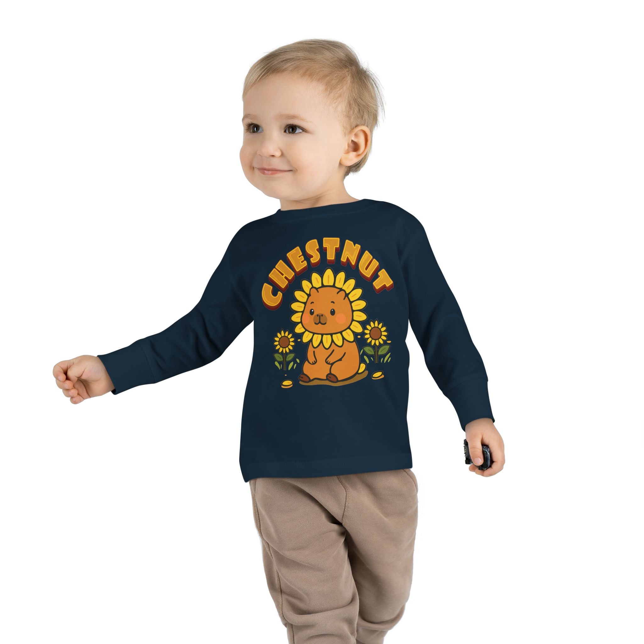 Chestnut the Sunflower Lover Capybara Cartoon long sleeve shirt, Cute Kawaii Animal Gift