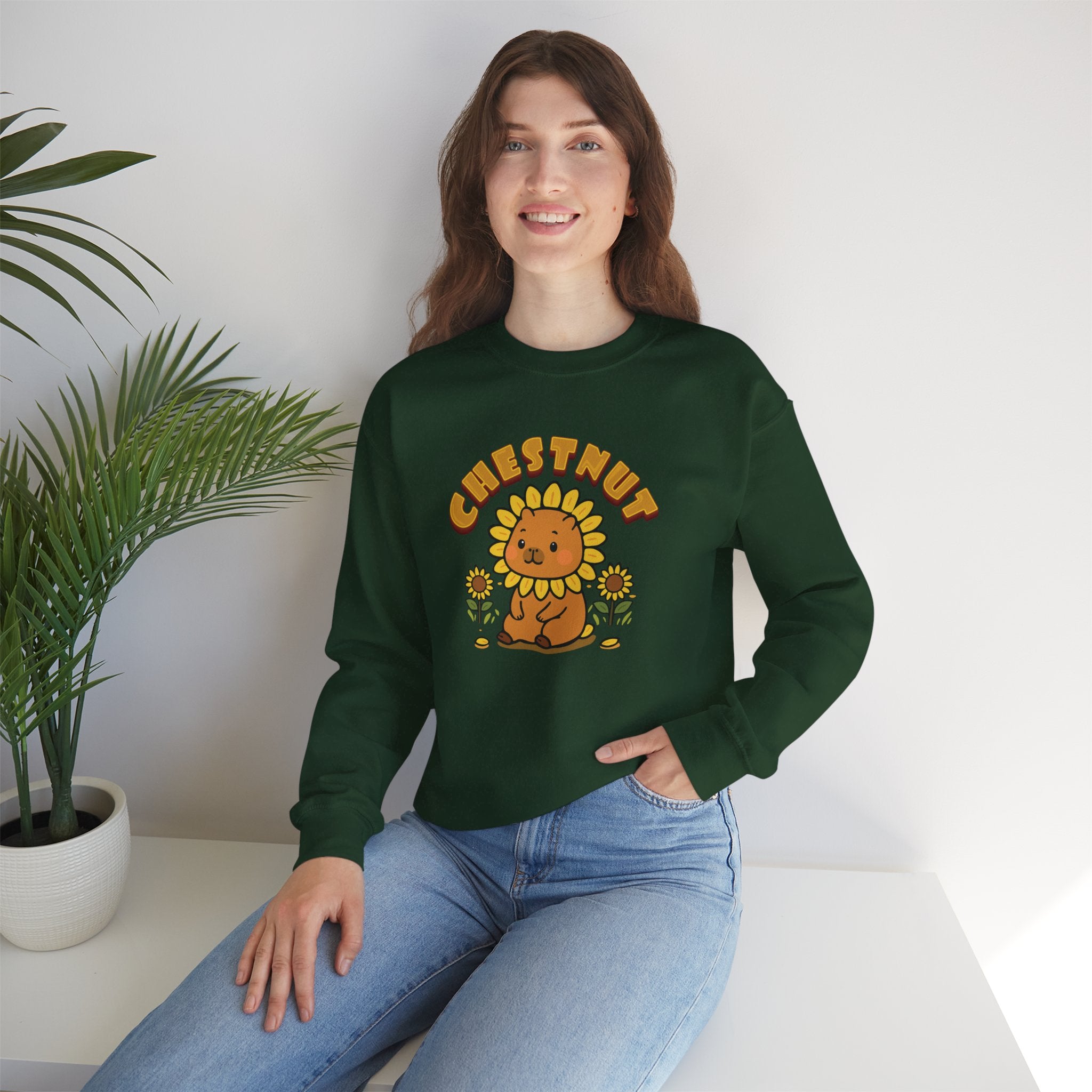 Chestnut the Sunflower Lover Capybara Cartoon Sweater, Cute Kawaii Animal Gift
