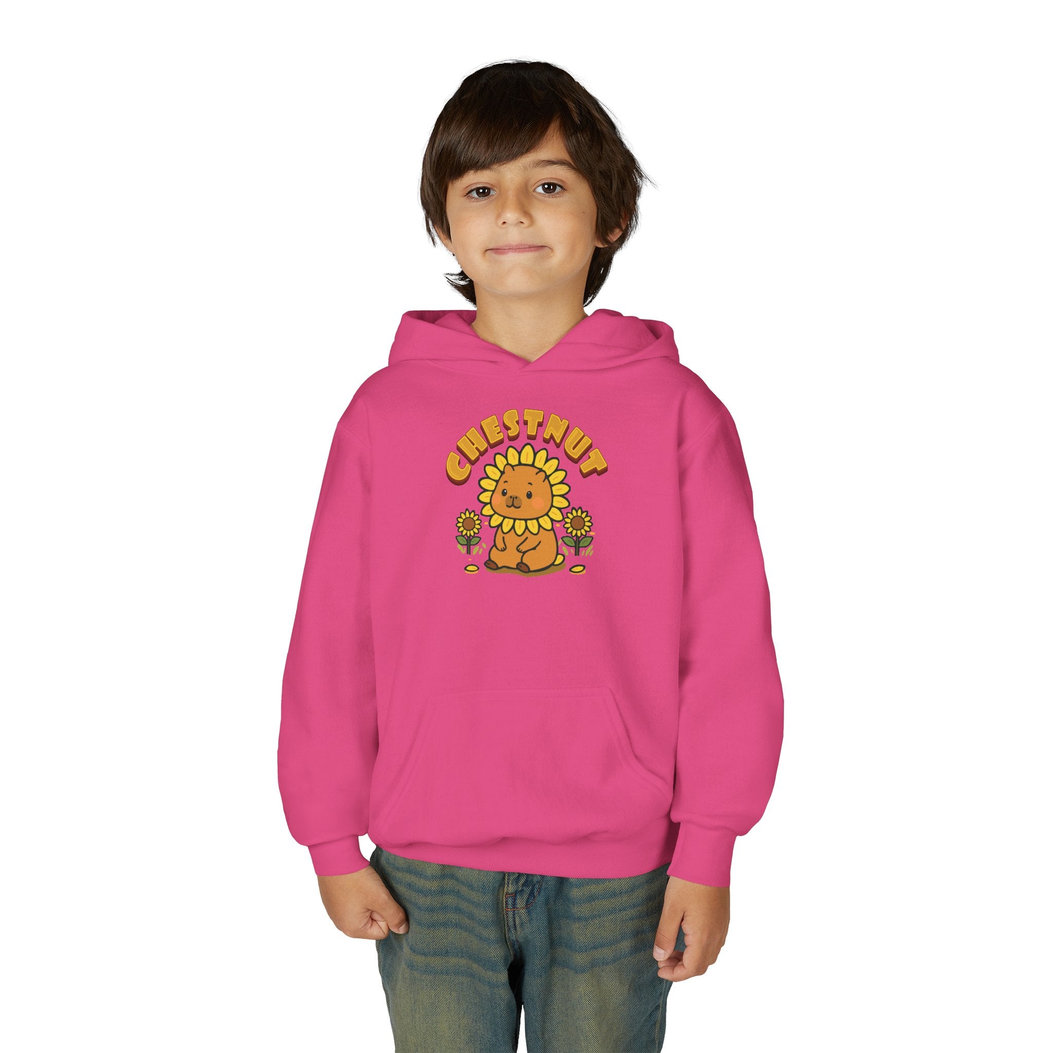 Chestnut the Sunflower Lover Capybara Cartoon Hoodie, Cute Kawaii Animal Gift