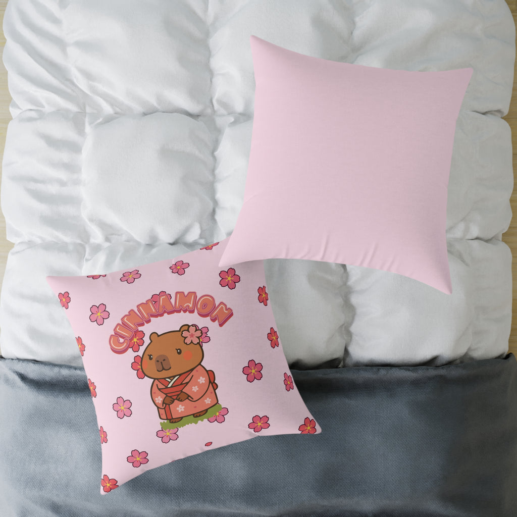 Cinnamon the Cherry Blossom Lover Capybara Cartoon Pillow, Cute Kawaii Animal Gift