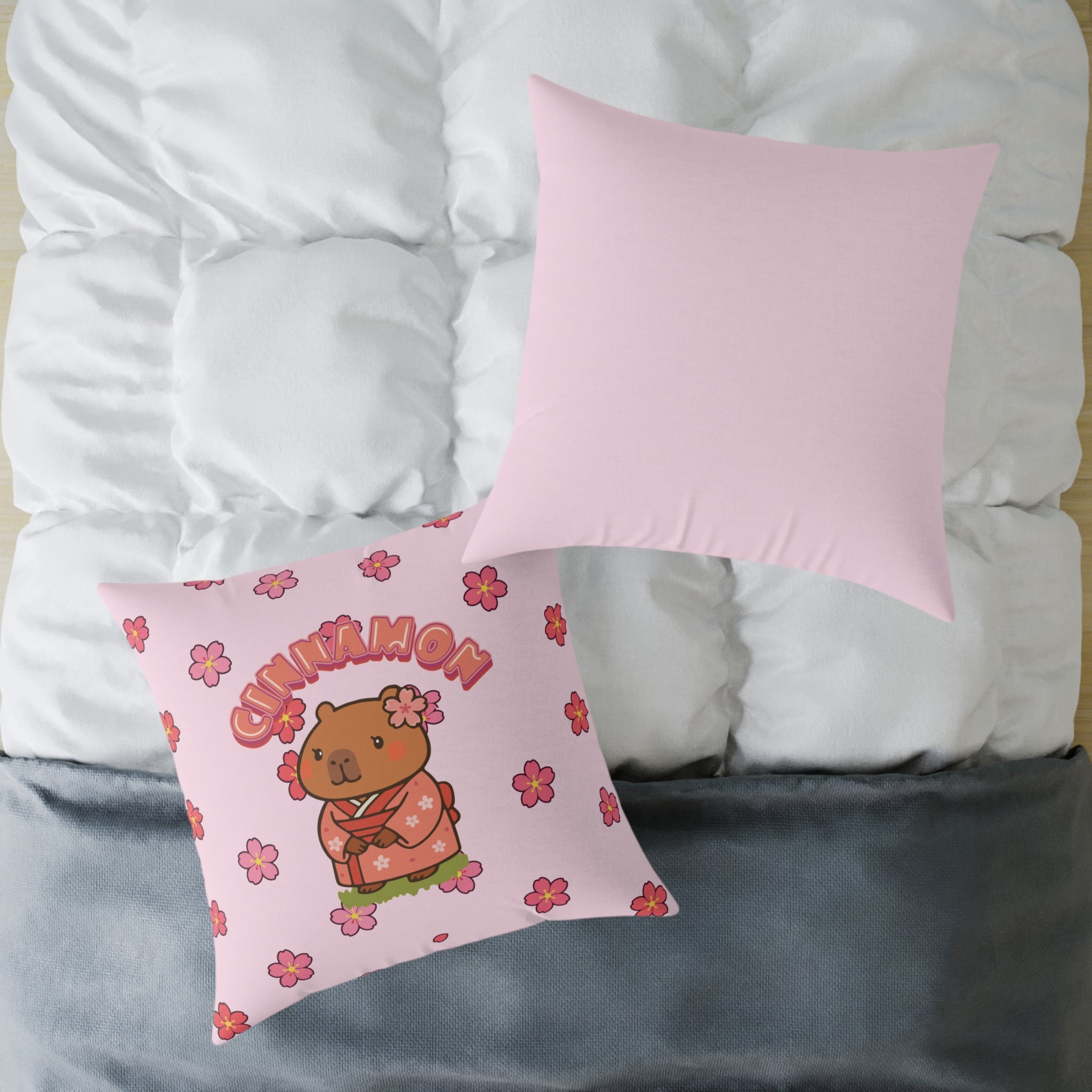 Cinnamon the Cherry Blossom Lover Capybara Cartoon Pillow, Cute Kawaii Animal Gift