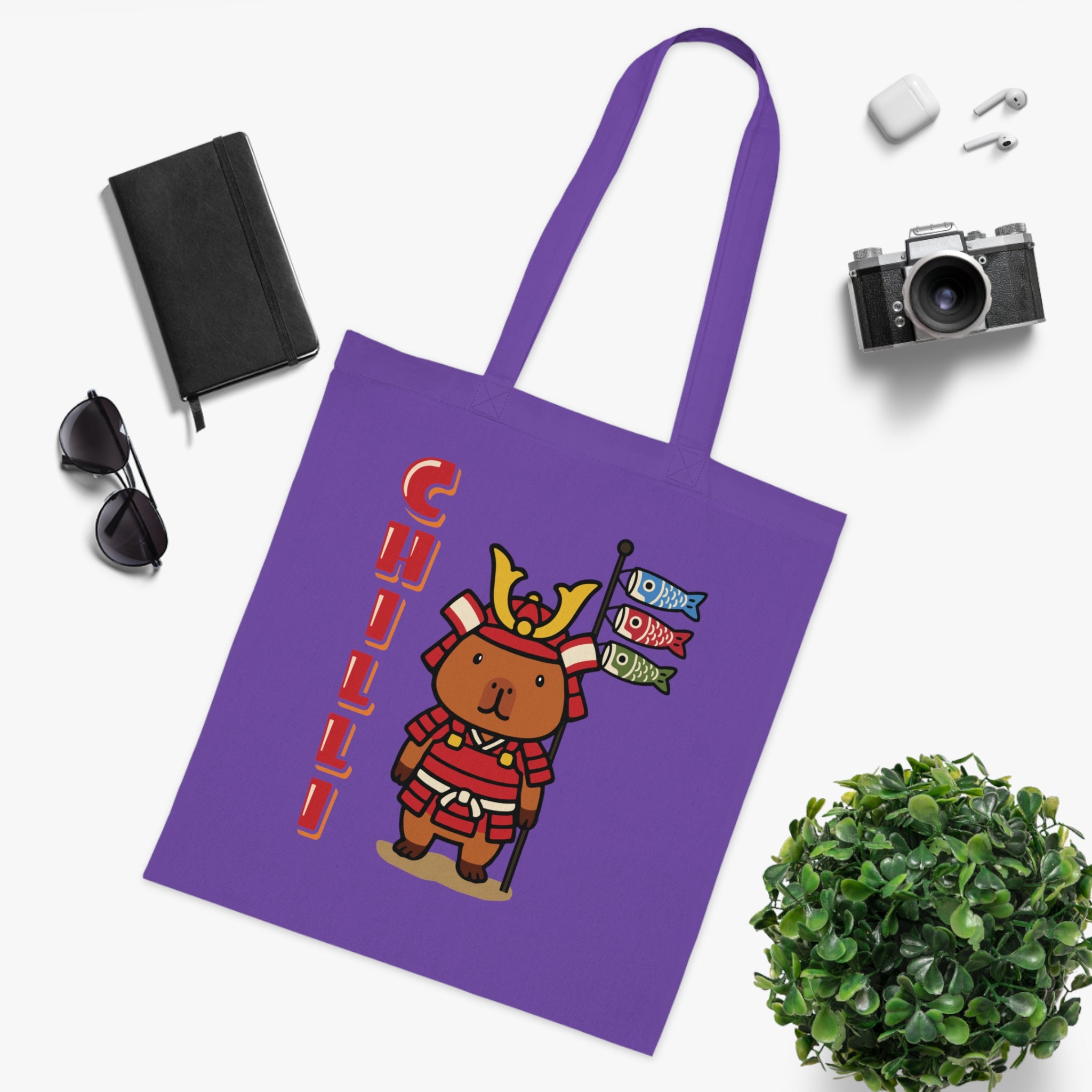 Chilli the Samurai Warrior Capybara Cartoon Tote Bag, Cute Kawaii Animal Gift