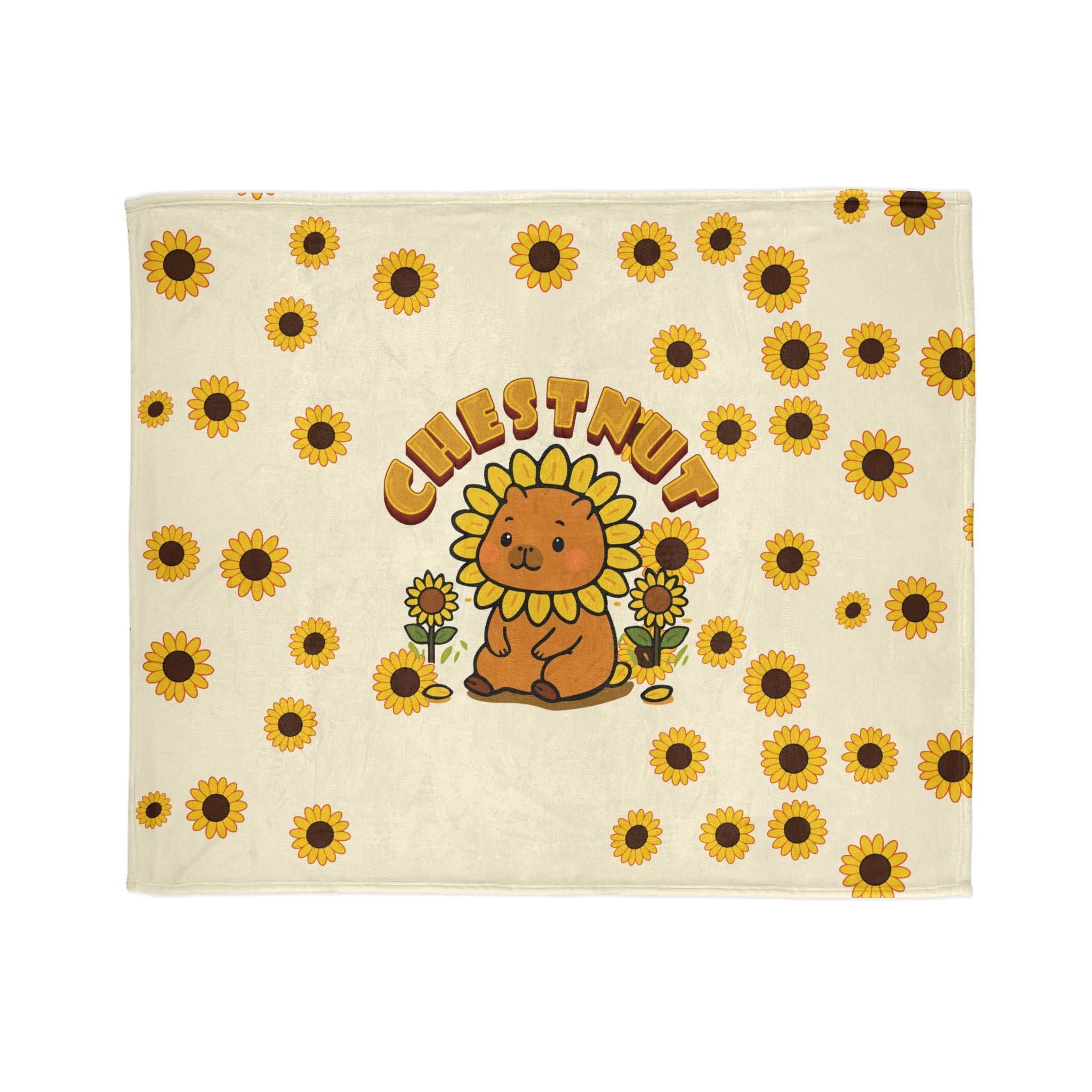 Chestnut the Sunflower Lover Capybara Cartoon Soft Blanket, Cute Kawaii Animal Gift