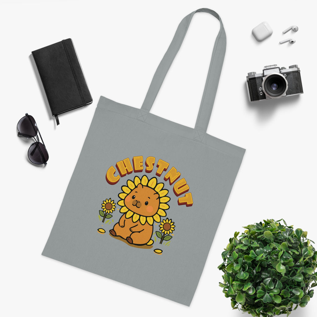 Chestnut the Sunflower Lover Capybara Cartoon Tote Bag, Cute Kawaii Animal Gift