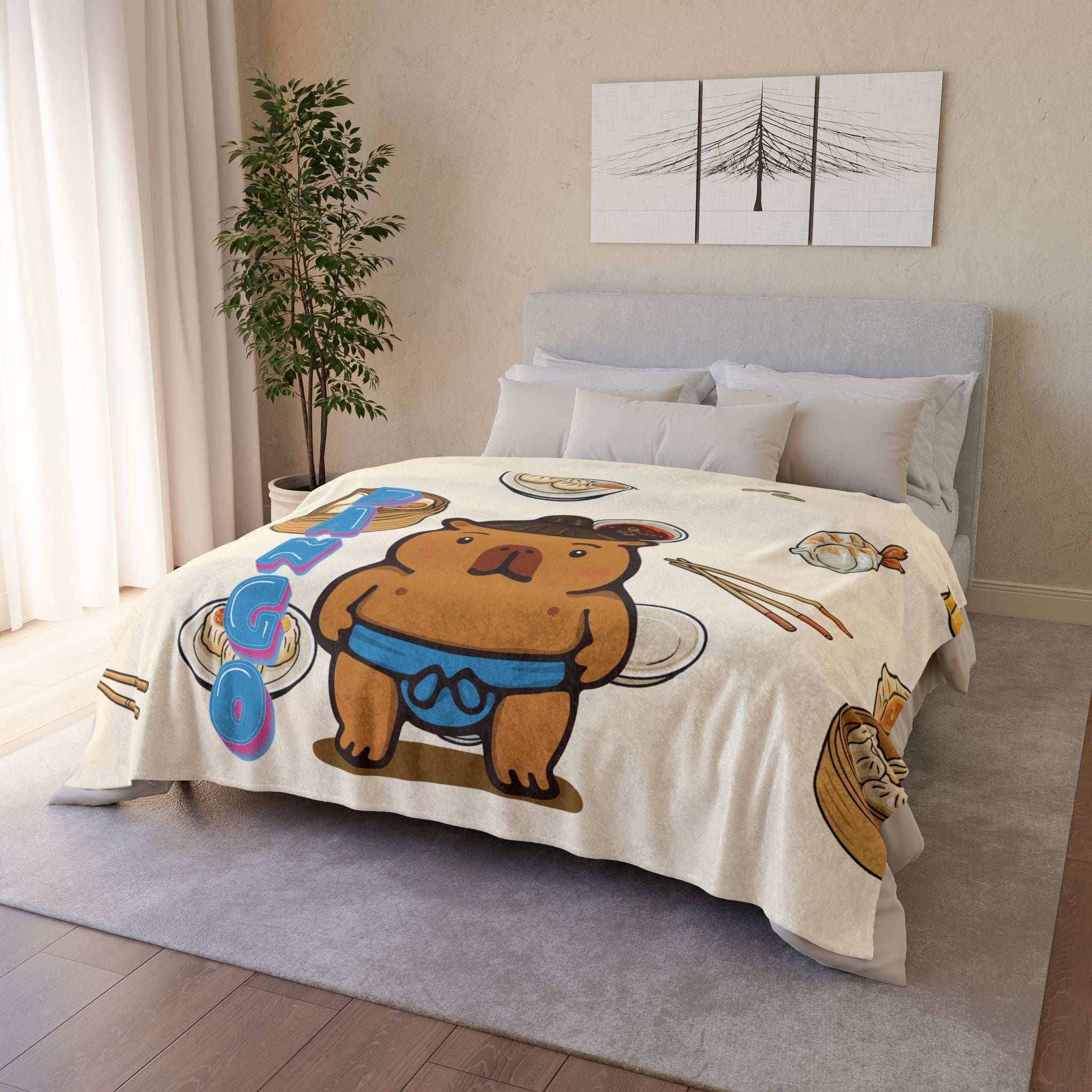 Dango the Sumo Lover Capybara Cartoon Soft Blanket, Cute Kawaii Animal Gift
