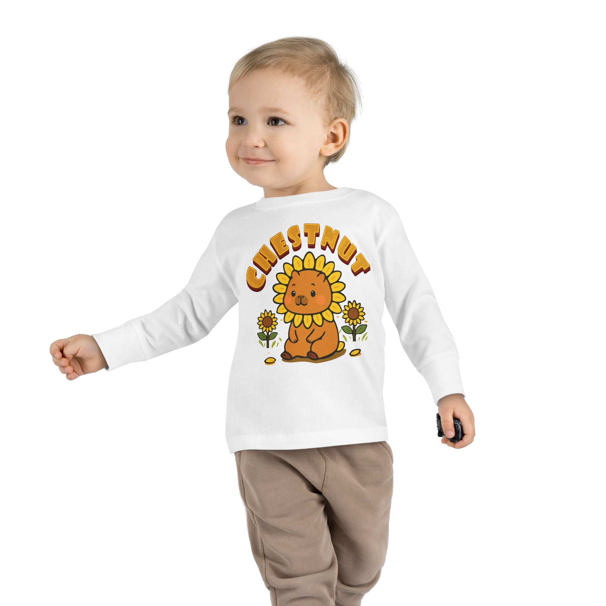 Chestnut the Sunflower Lover Capybara Cartoon long sleeve shirt, Cute Kawaii Animal Gift