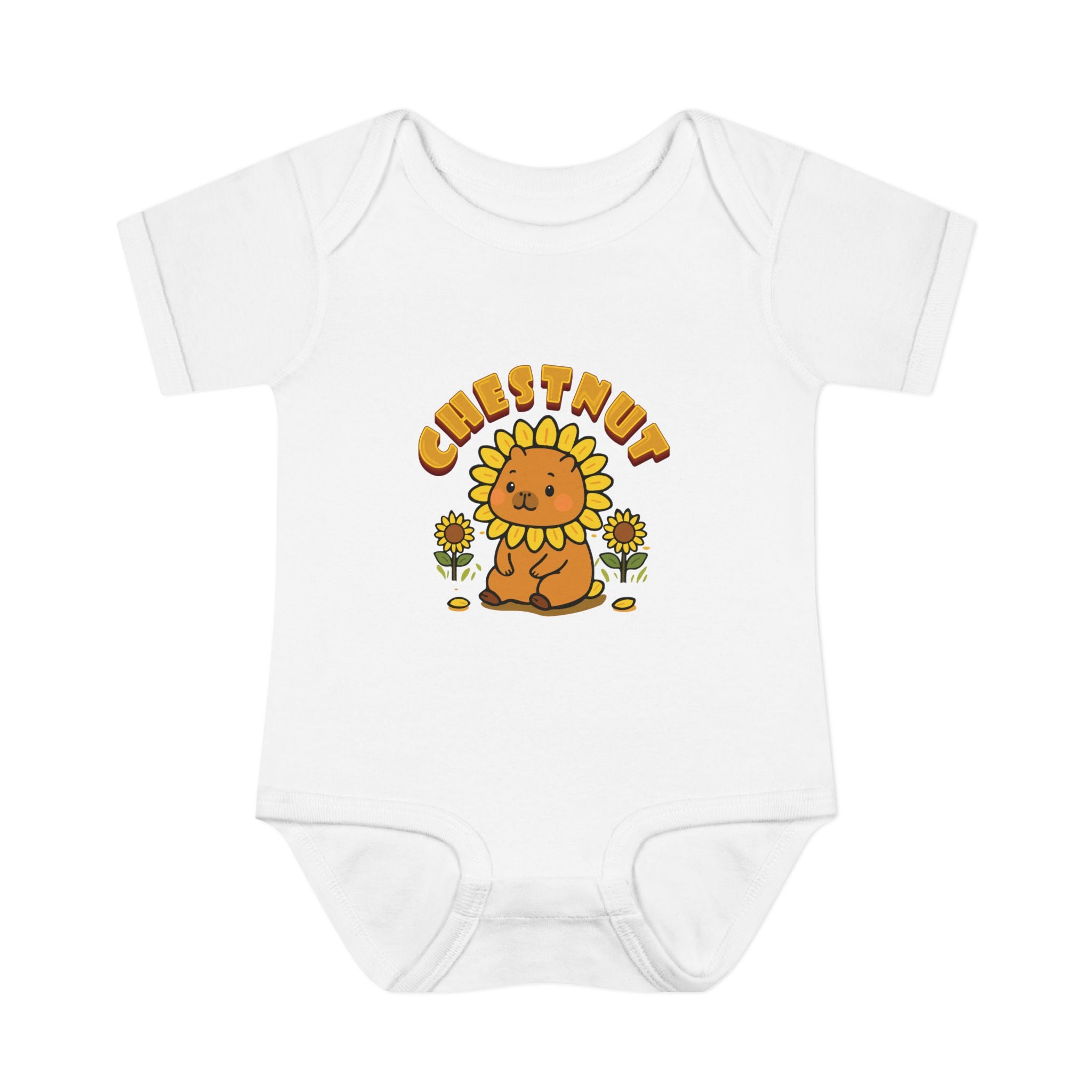 Chestnut the Sunflower Lover Capybara Cartoon Bodysuit, Cute Kawaii Animal Gift
