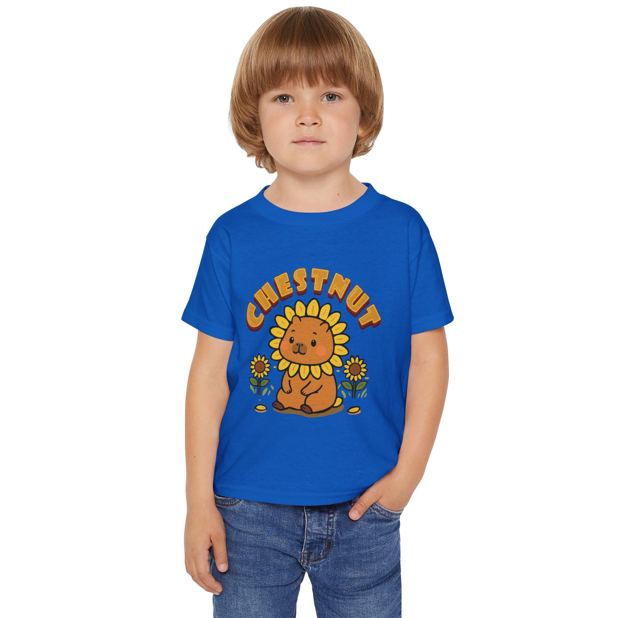 Chestnut the Sunflower Lover Capybara Cartoon T-Shirt, Cute Kawaii Animal Gift