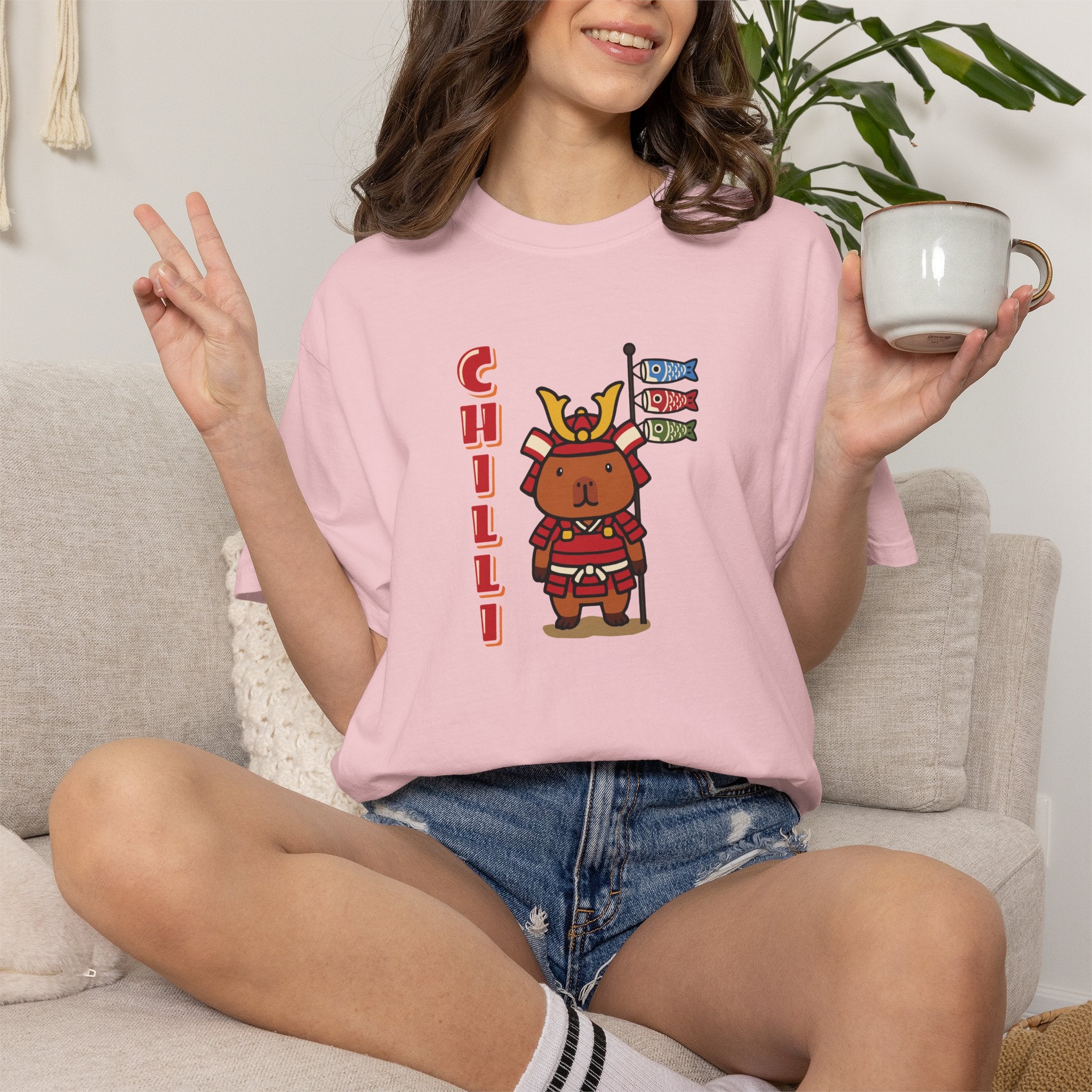 Chilli the Samurai Warrior Capybara Cartoon T-Shirt, Cute Kawaii Animal Gift