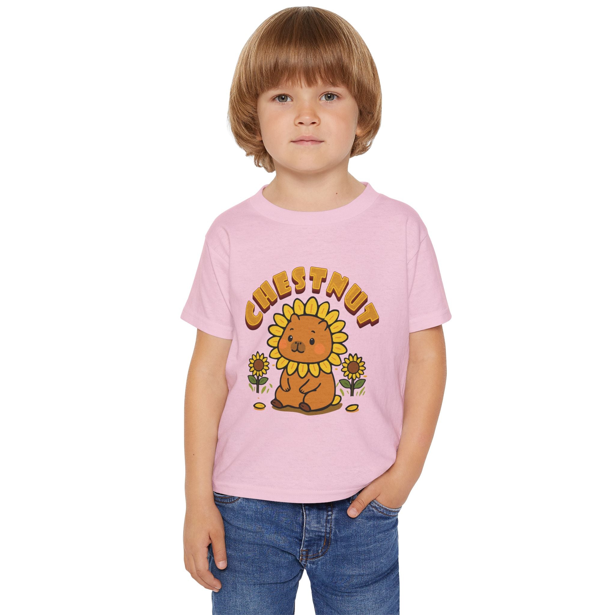 Chestnut the Sunflower Lover Capybara Cartoon T-Shirt, Cute Kawaii Animal Gift