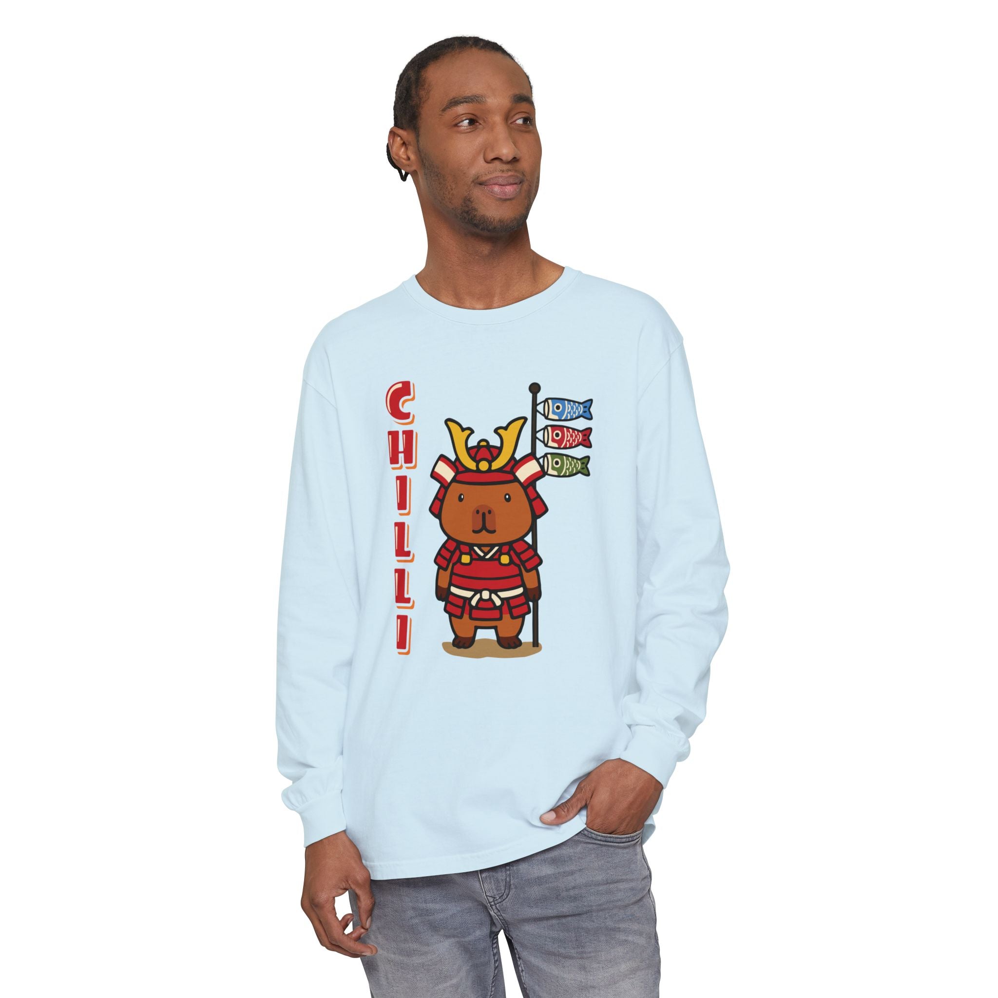 Chilli the Samurai Warrior Capybara Cartoon long sleeve shirt, Cute Kawaii Animal Gift