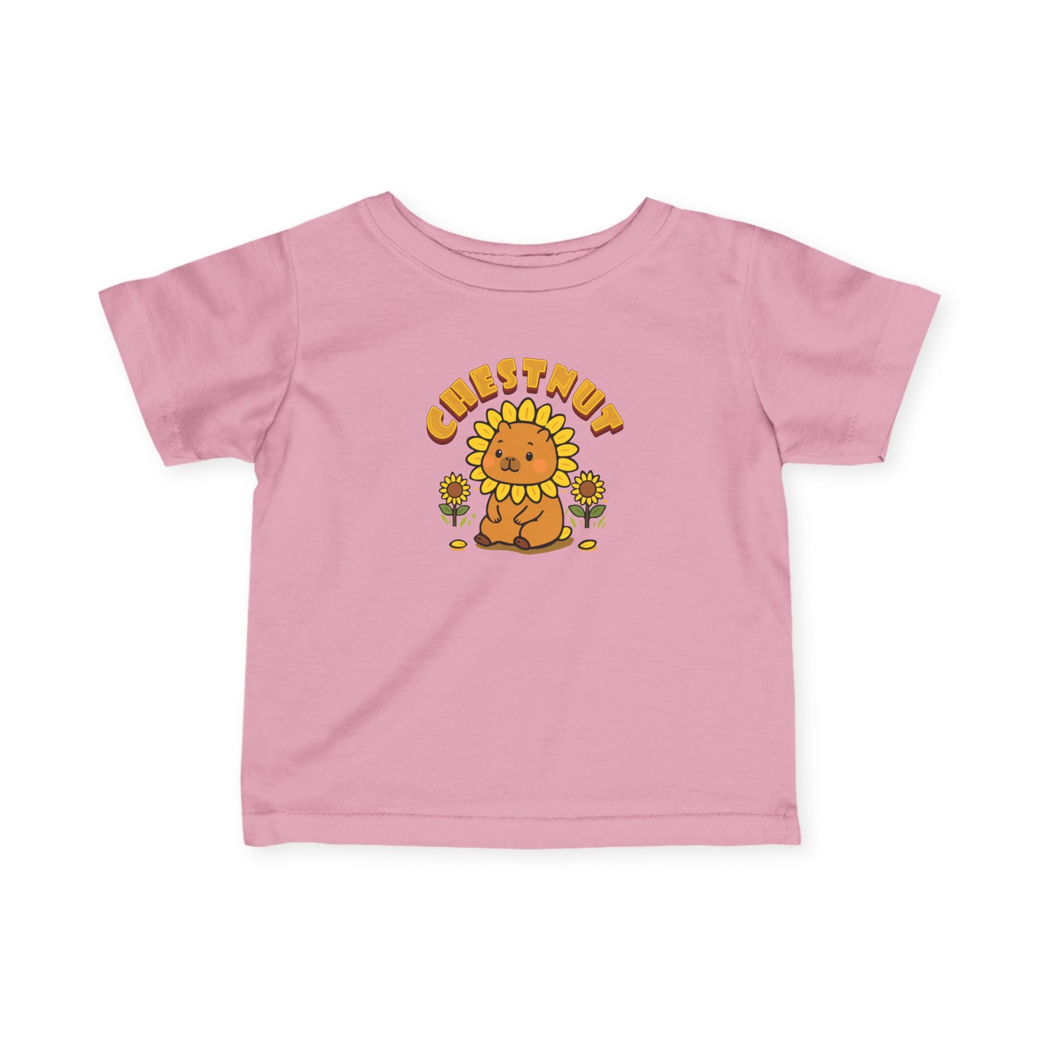 Chestnut the Sunflower Lover Capybara Cartoon T-Shirt, Cute Kawaii Animal Gift