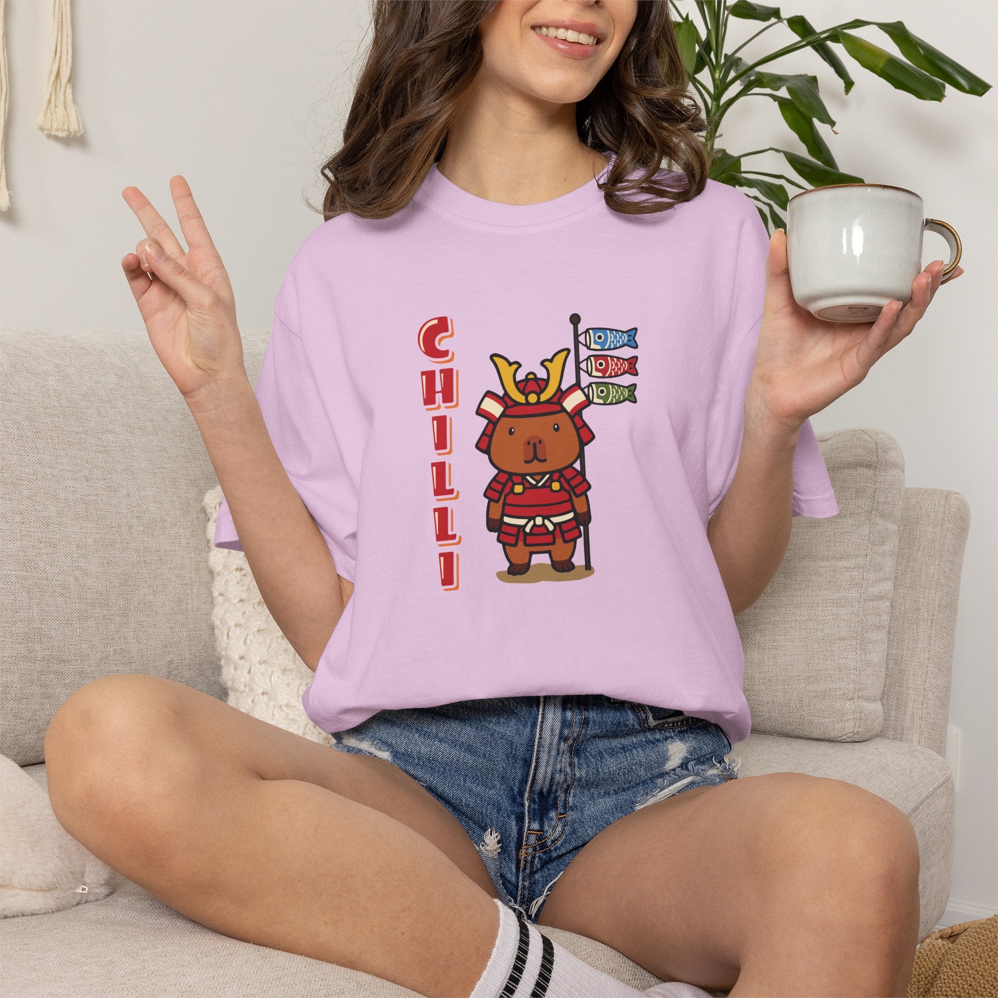 Chilli the Samurai Warrior Capybara Cartoon T-Shirt, Cute Kawaii Animal Gift