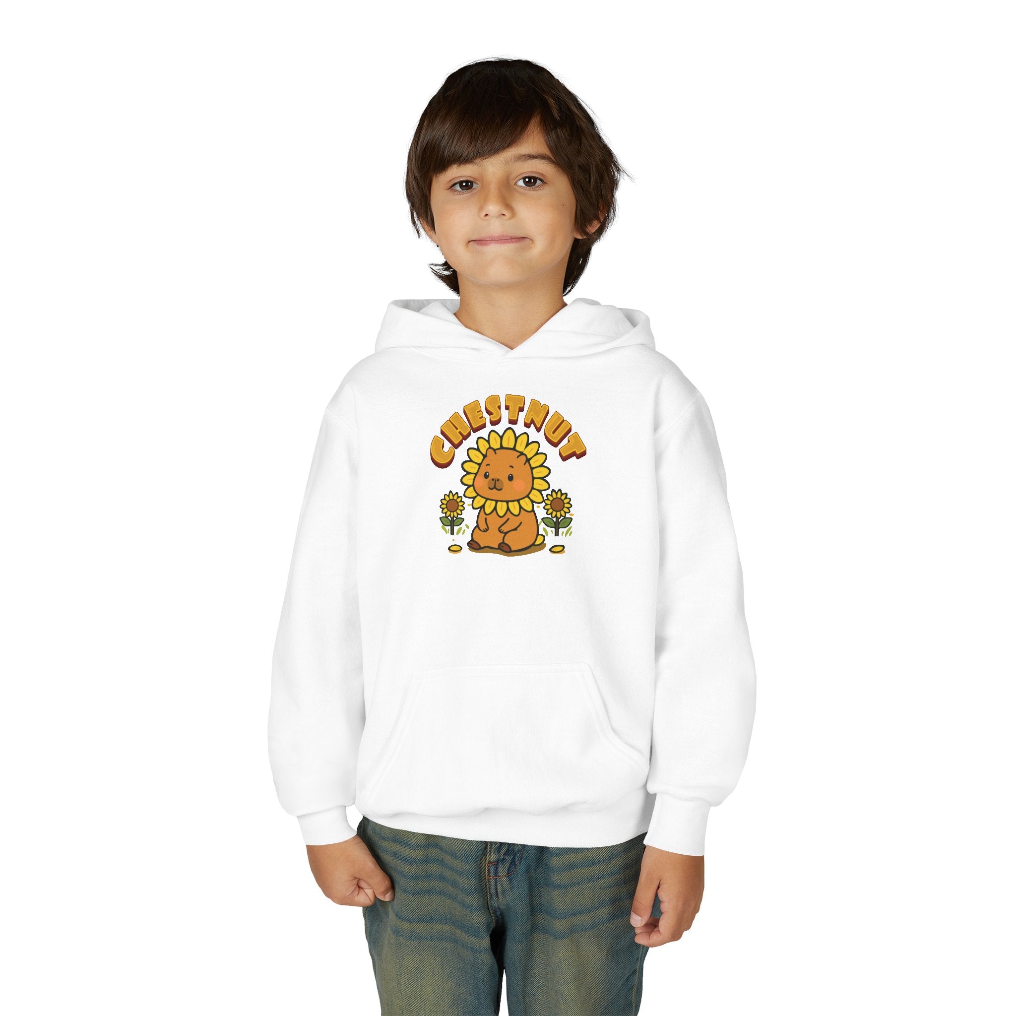 Chestnut the Sunflower Lover Capybara Cartoon Hoodie, Cute Kawaii Animal Gift