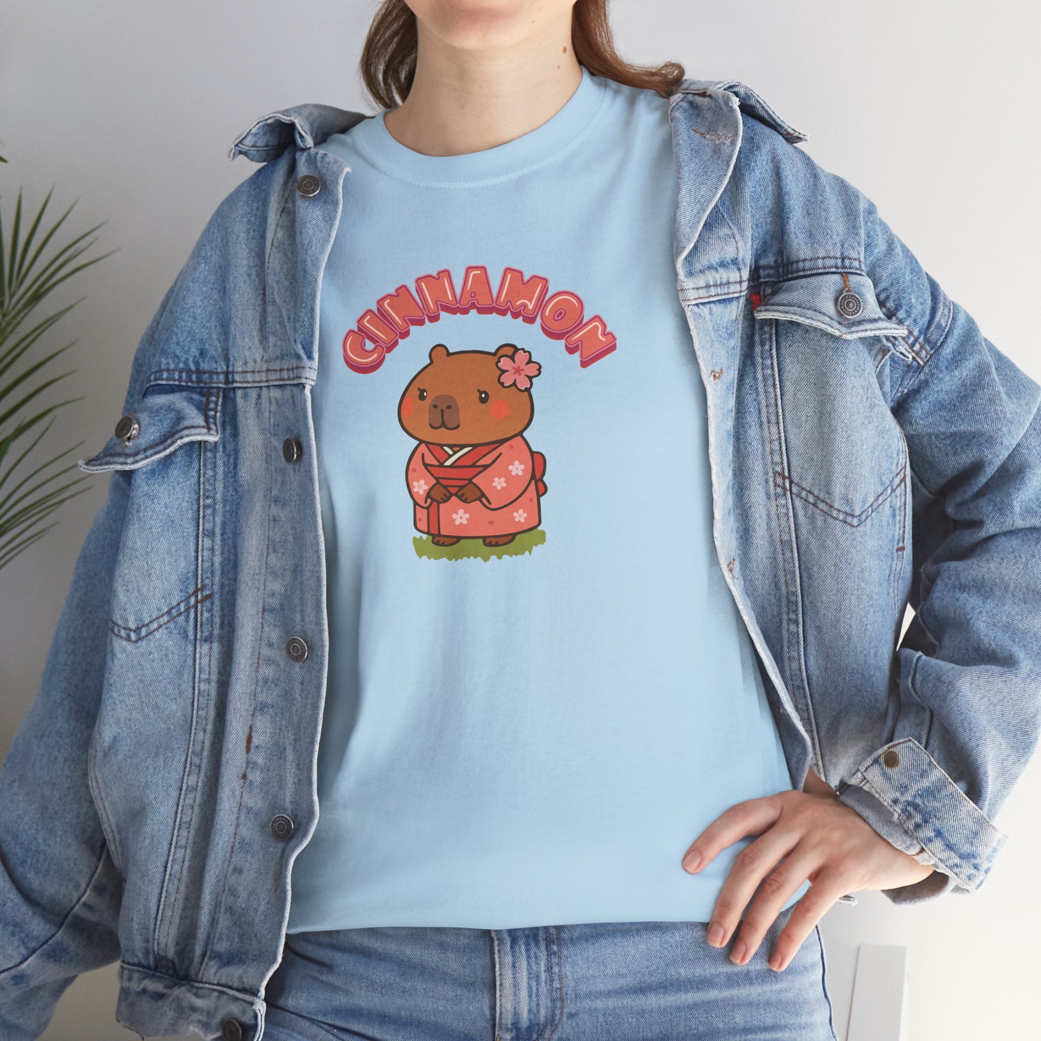 Cinnamon the Cherry Blossom Lover Capybara Cartoon T-Shirt, Cute Kawaii Animal Gift