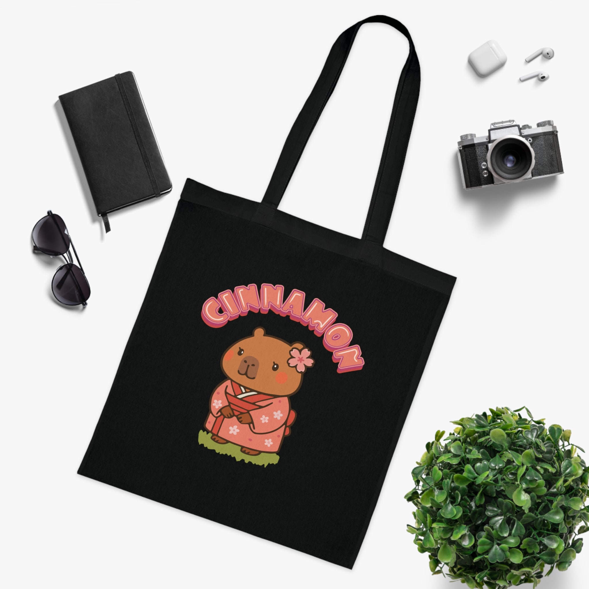 Cinnamon the Cherry Blossom Lover Capybara Cartoon Tote Bag, Cute Kawaii Animal Gift