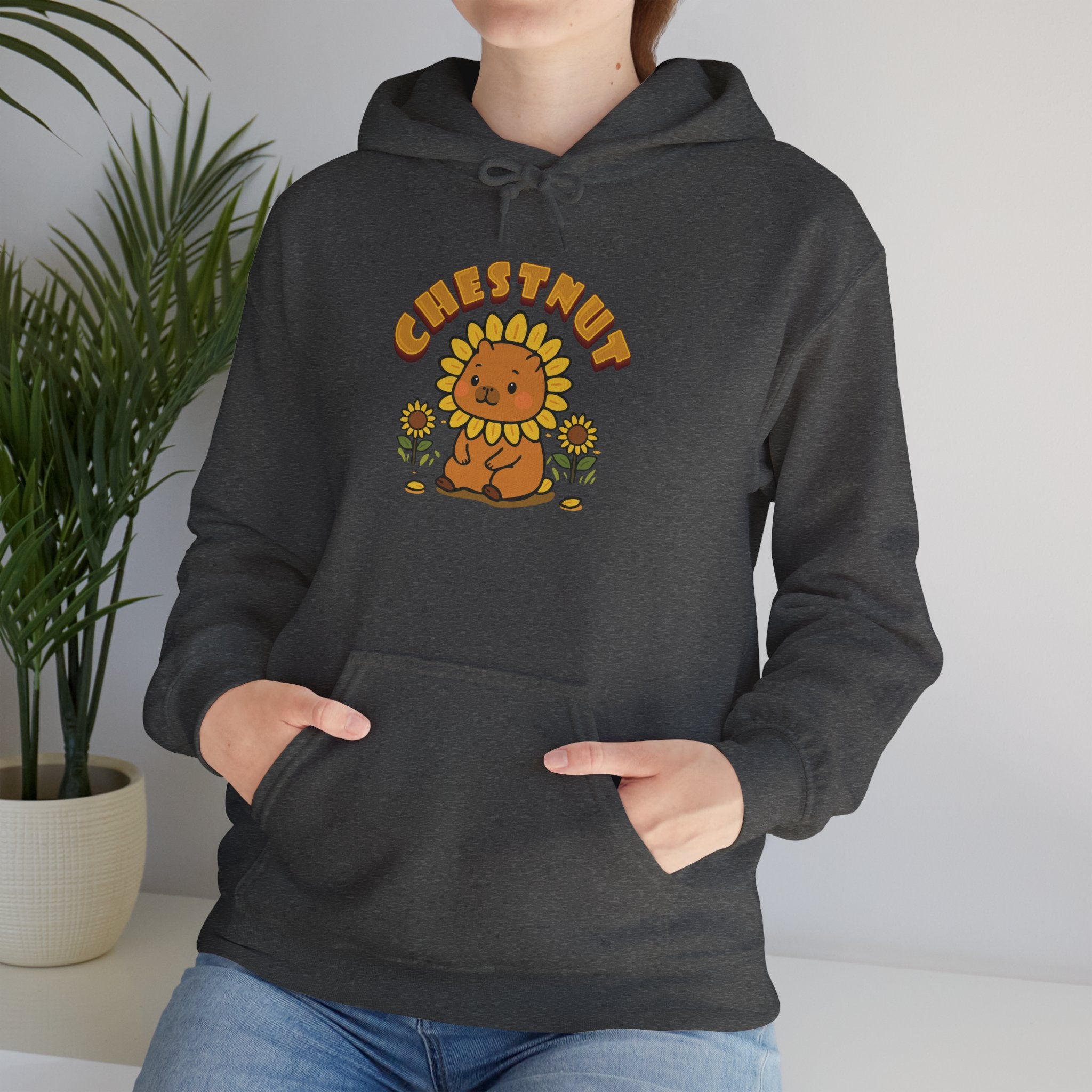 Chestnut the Sunflower Lover Capybara Cartoon Hoodie, Cute Kawaii Animal Gift