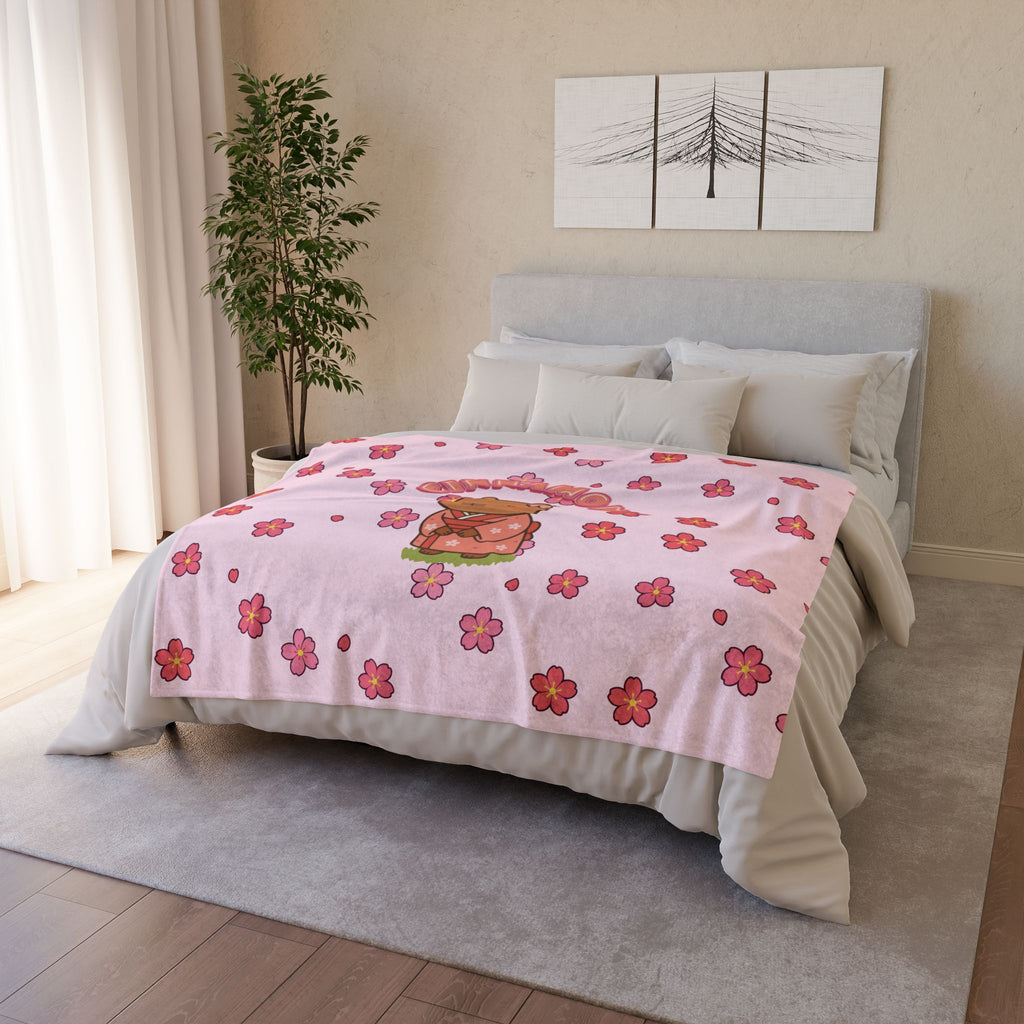Cinnamon the Cherry Blossom Lover Capybara Cartoon Soft Blanket, Cute Kawaii Animal Gift
