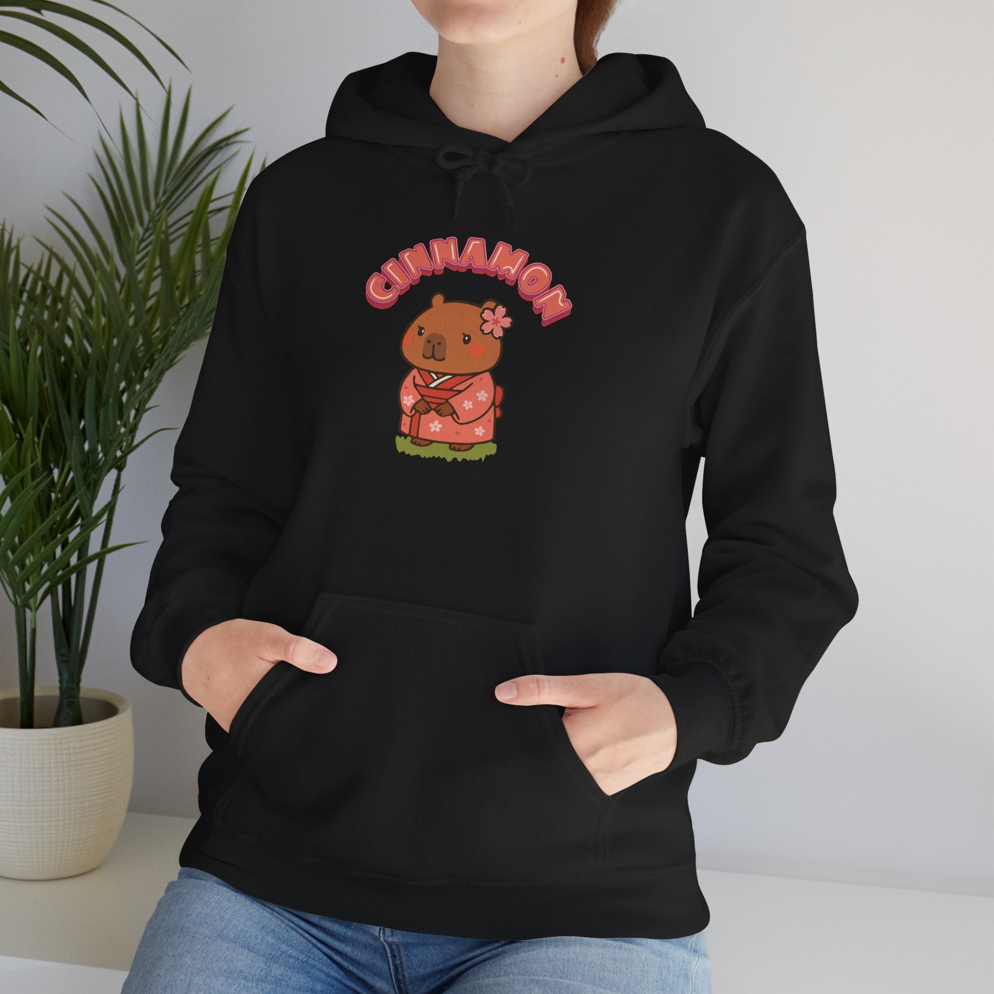 Cinnamon the Cherry Blossom Lover Capybara Cartoon Hoodie, Cute Kawaii Animal Gift