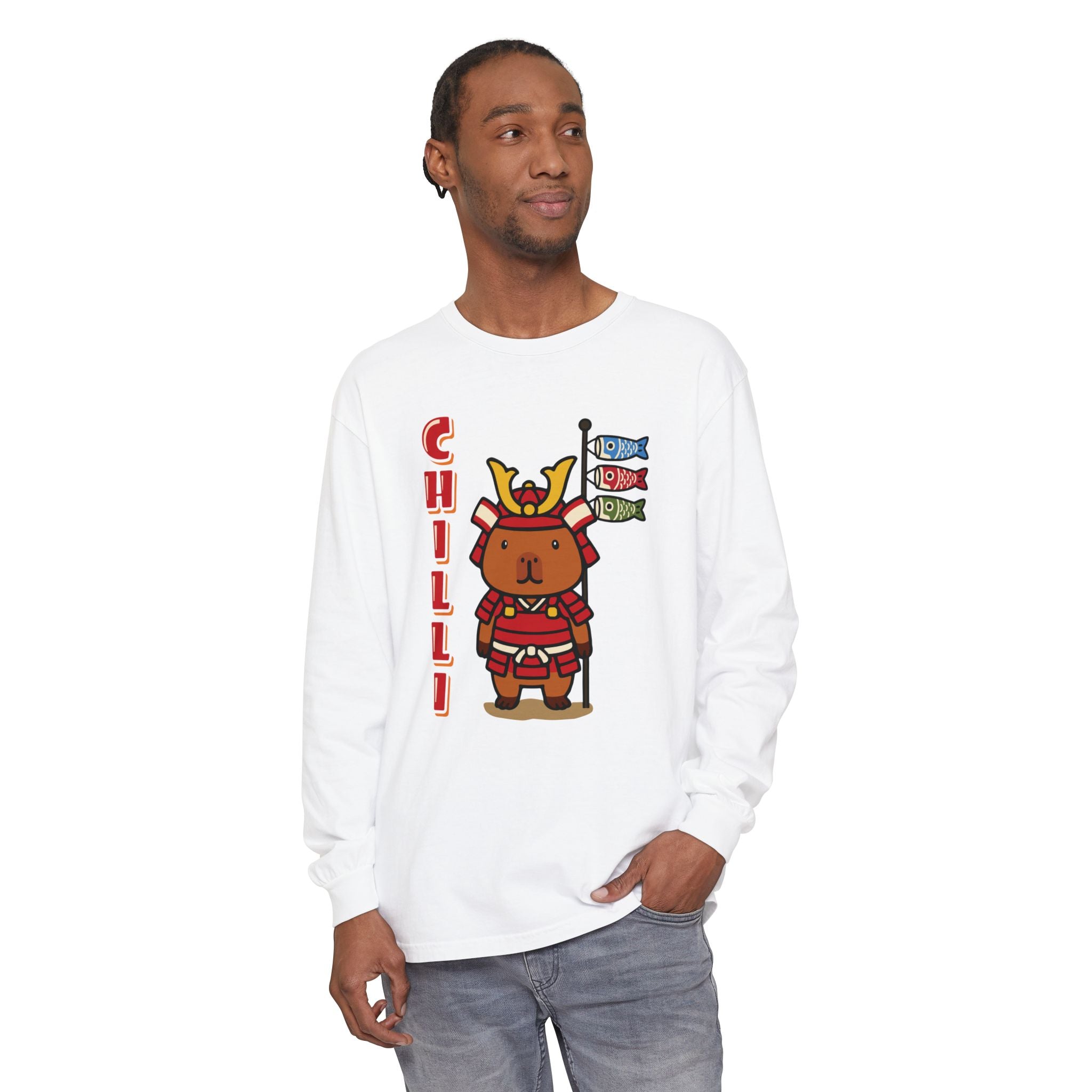 Chilli the Samurai Warrior Capybara Cartoon long sleeve shirt, Cute Kawaii Animal Gift