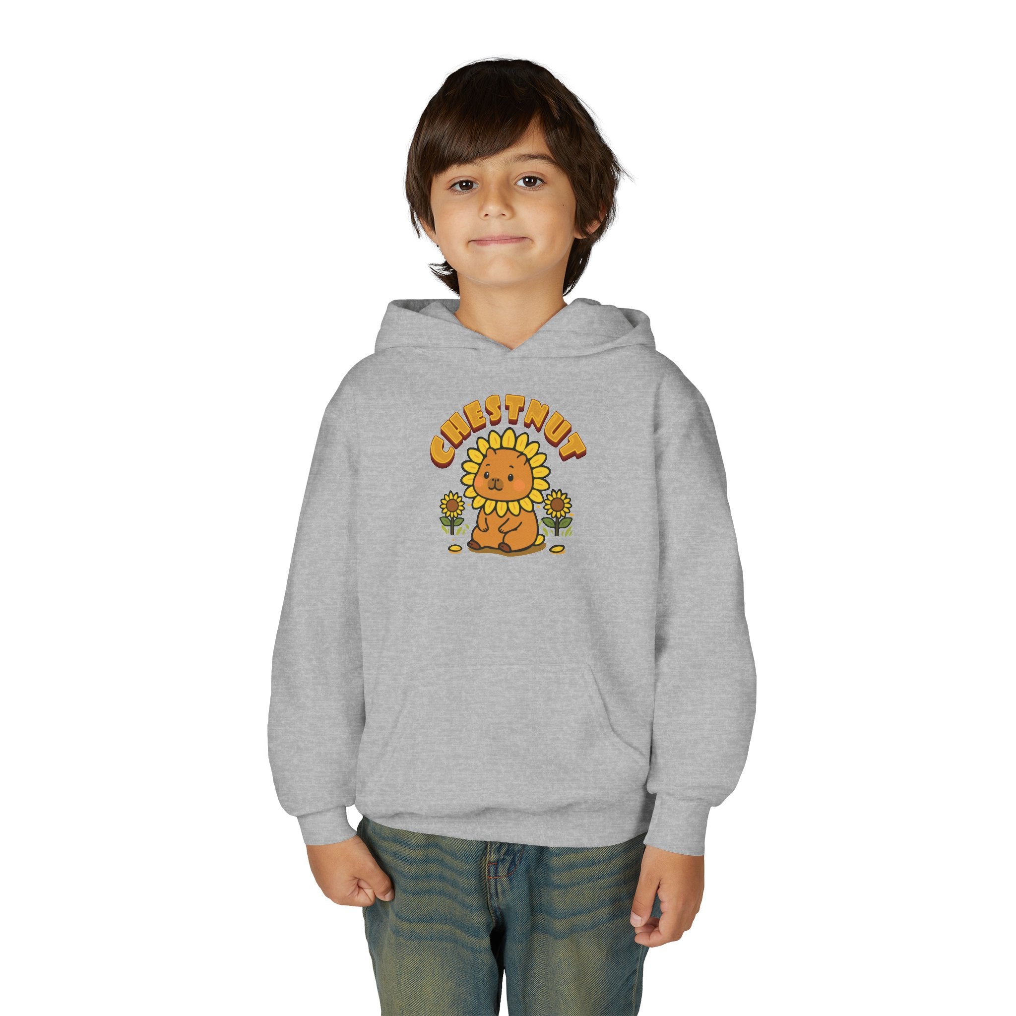 Chestnut the Sunflower Lover Capybara Cartoon Hoodie, Cute Kawaii Animal Gift