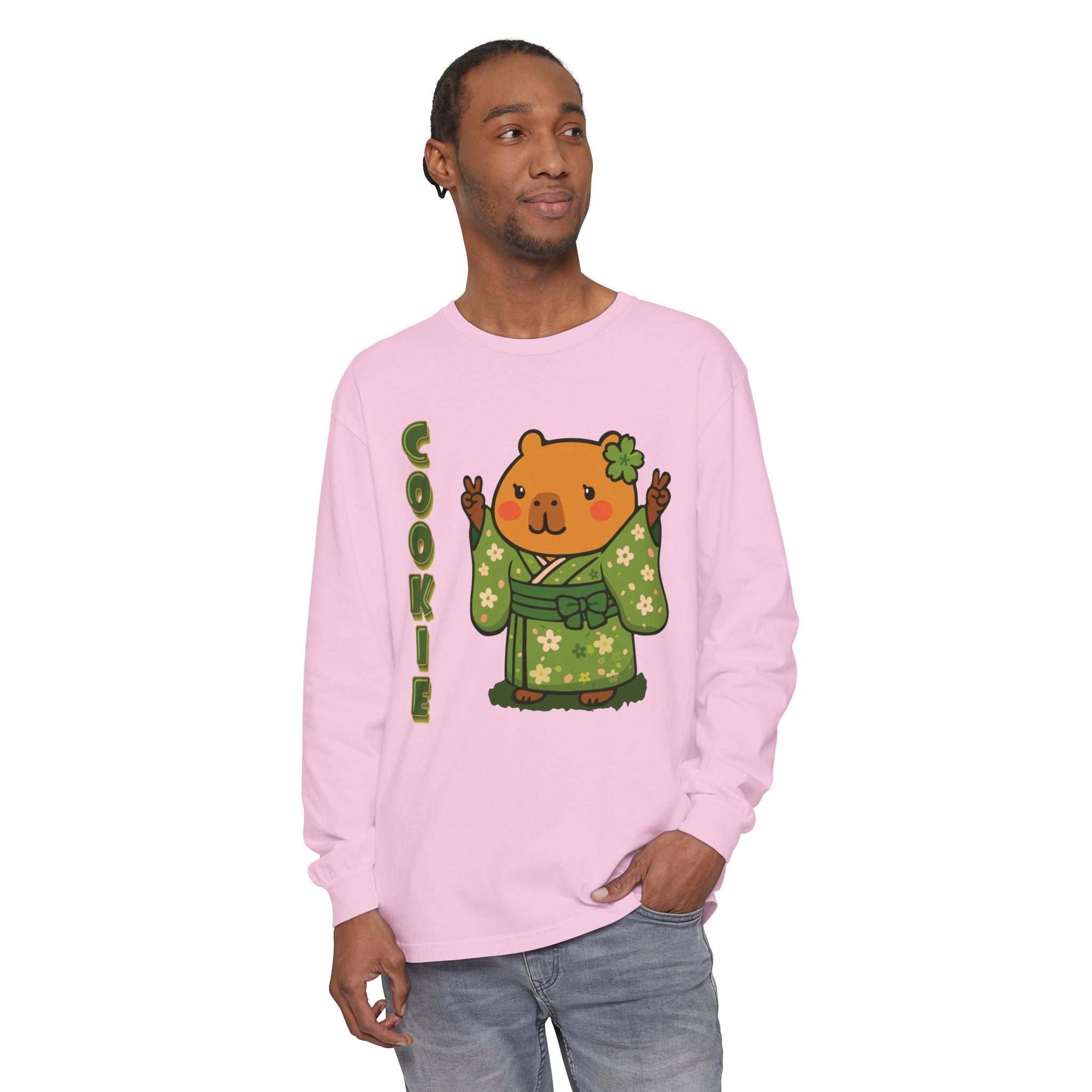 Cookie the Fun Lover Capybara Cartoon long sleeve shirt, Cute Kawaii Animal Gift