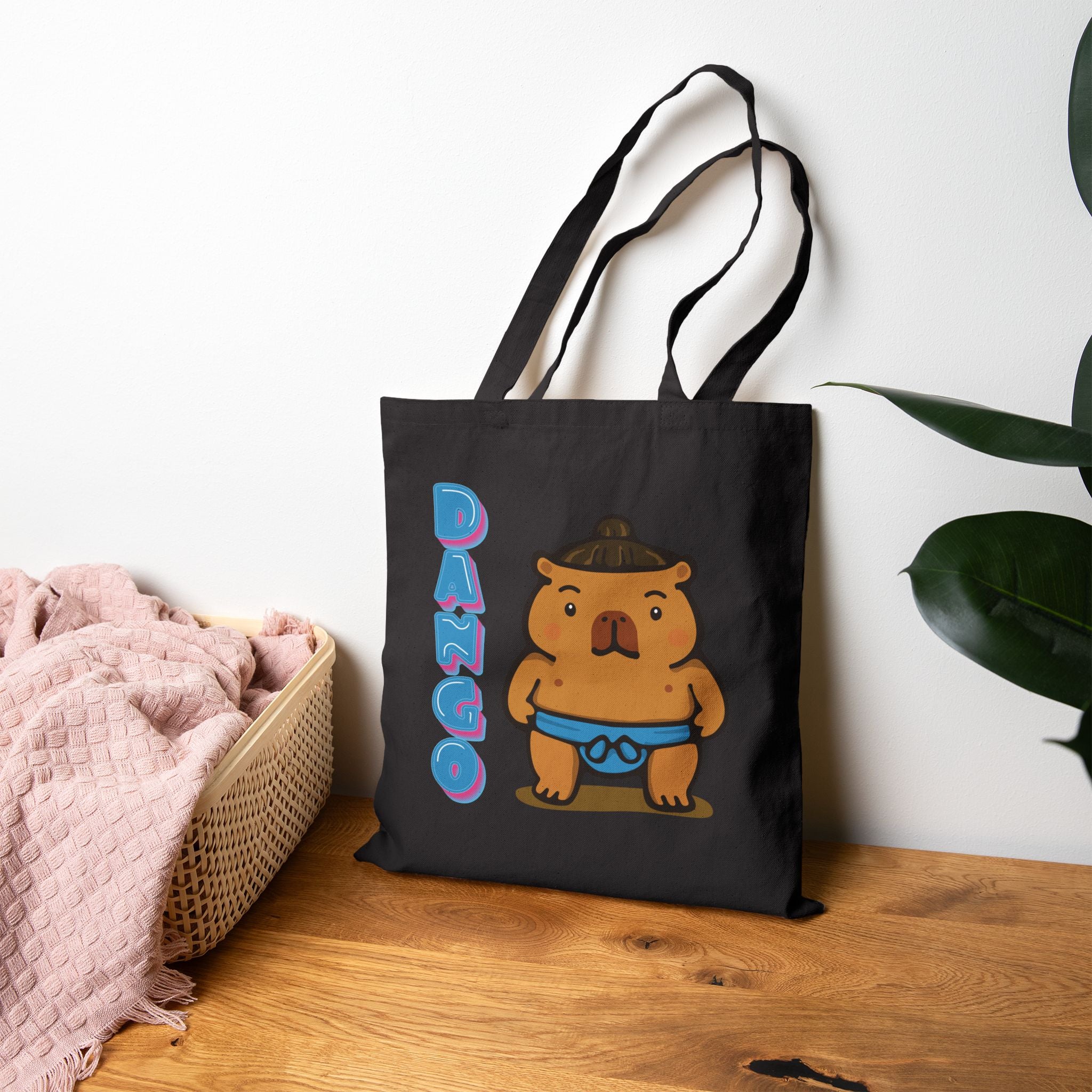 Dango the Sumo Lover Capybara Cartoon Tote Bag, Cute Kawaii Animal Gift