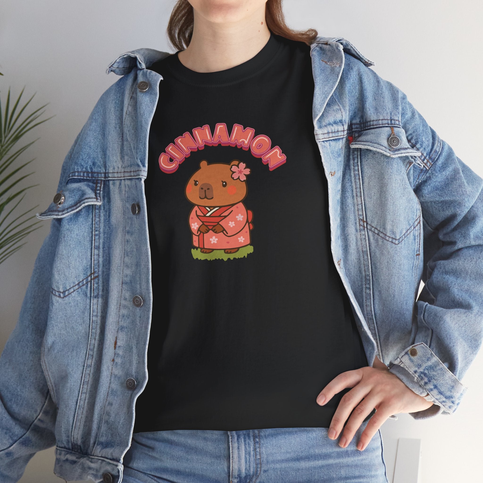 Cinnamon the Cherry Blossom Lover Capybara Cartoon T-Shirt, Cute Kawaii Animal Gift