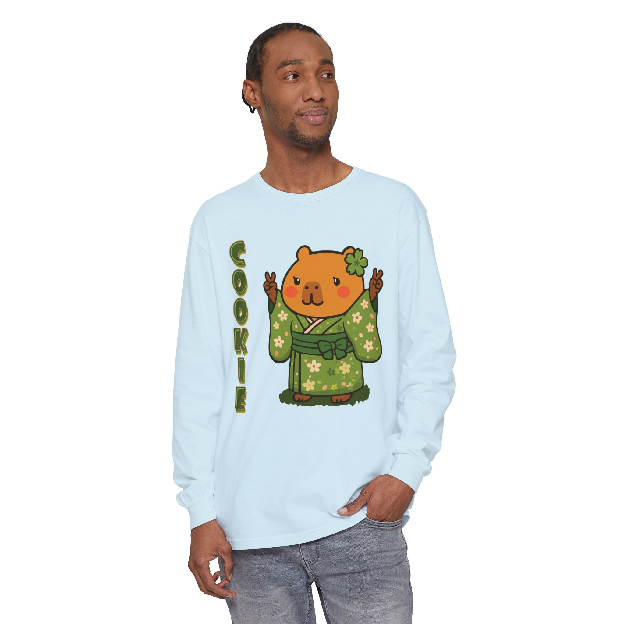 Cookie the Fun Lover Capybara Cartoon long sleeve shirt, Cute Kawaii Animal Gift