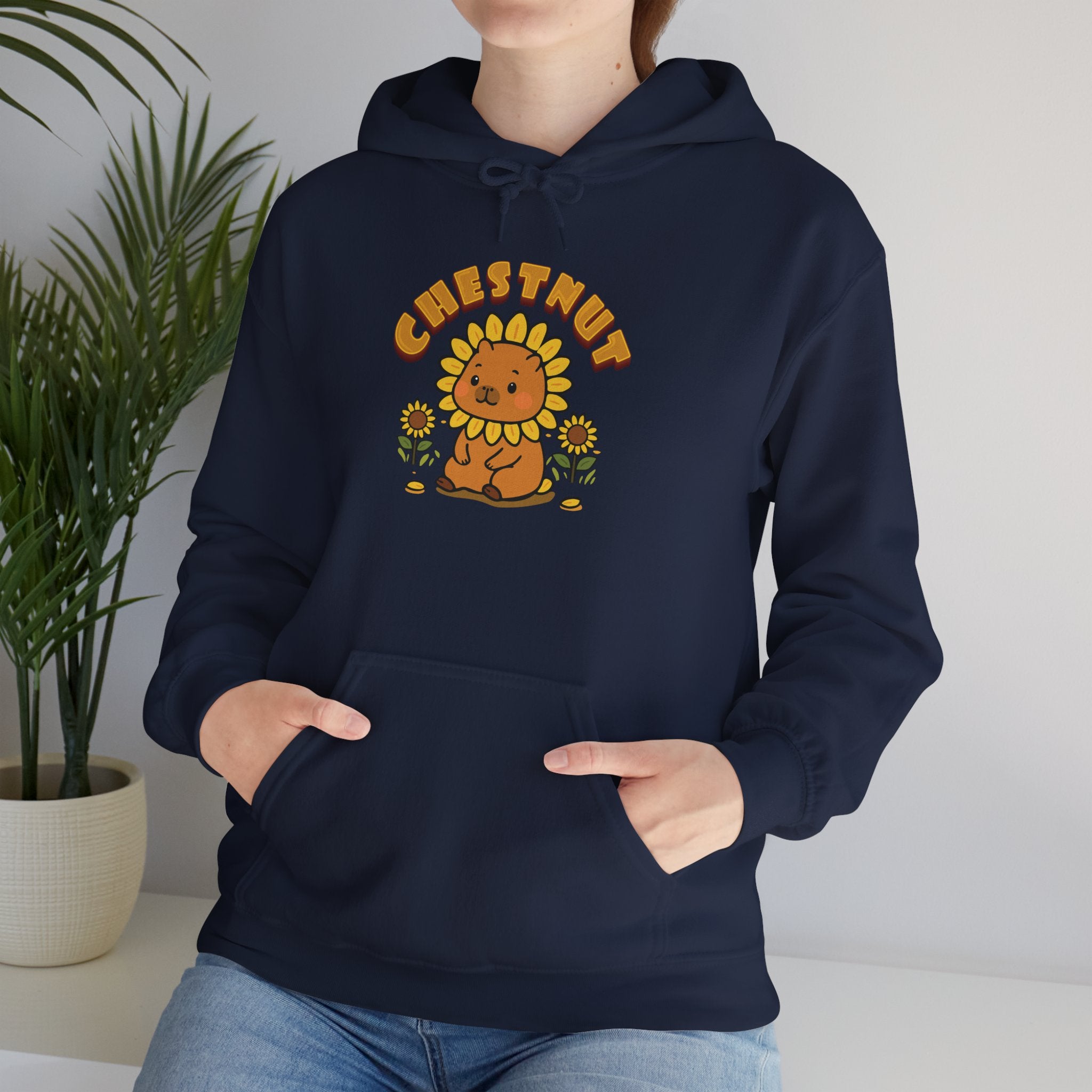 Chestnut the Sunflower Lover Capybara Cartoon Hoodie, Cute Kawaii Animal Gift
