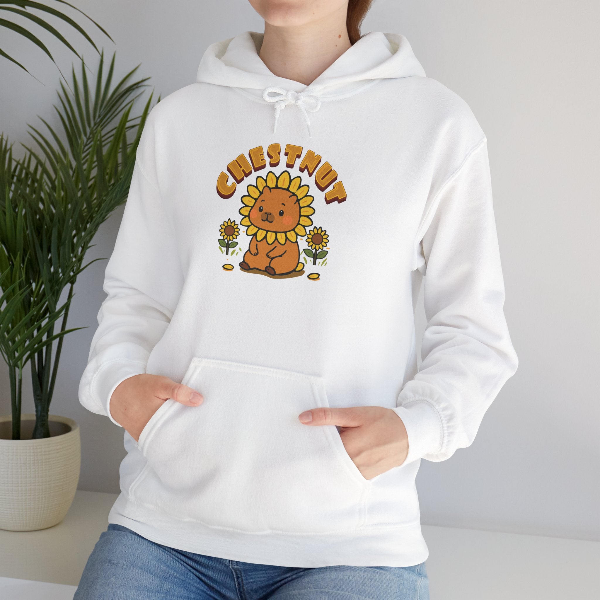 Chestnut the Sunflower Lover Capybara Cartoon Hoodie, Cute Kawaii Animal Gift