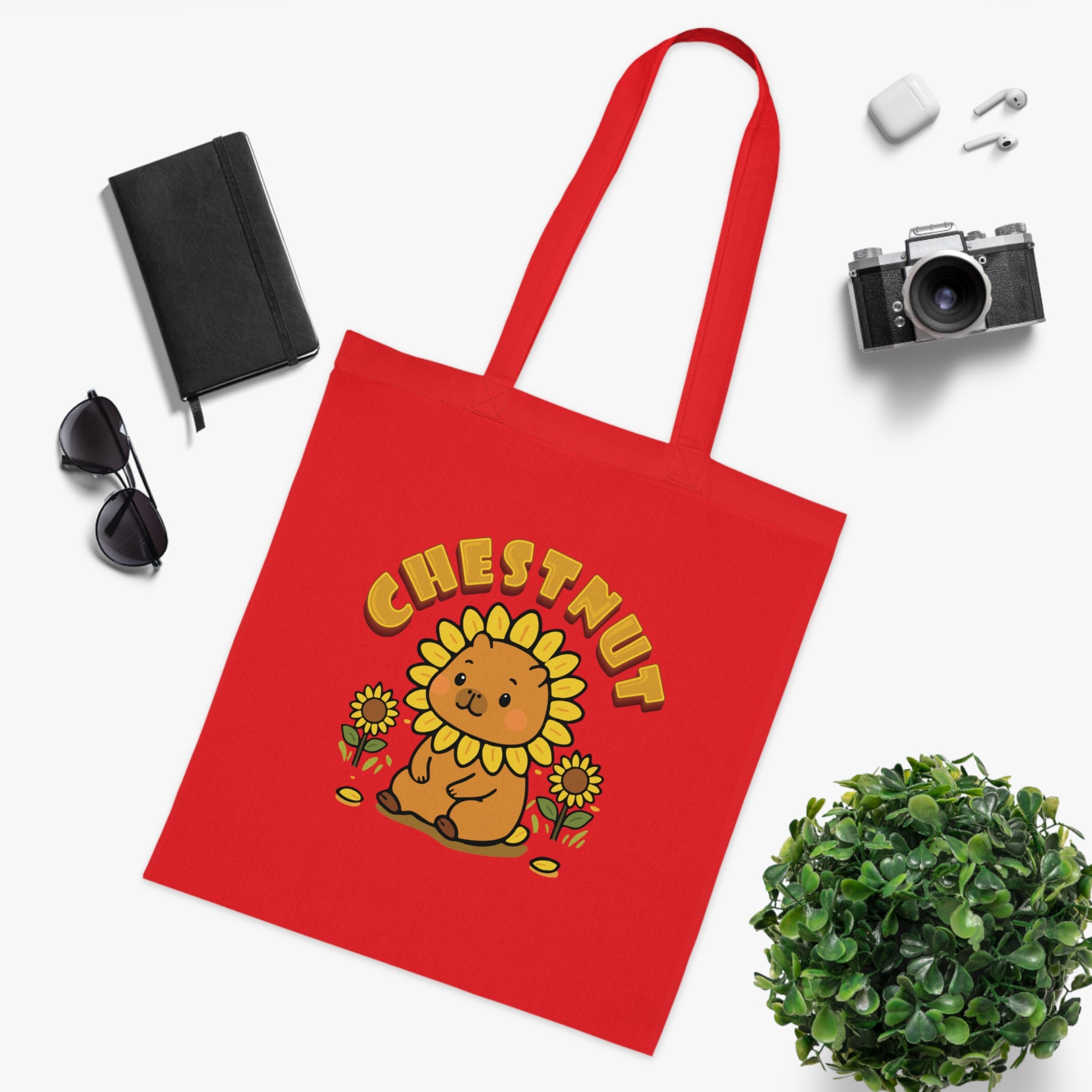 Chestnut the Sunflower Lover Capybara Cartoon Tote Bag, Cute Kawaii Animal Gift