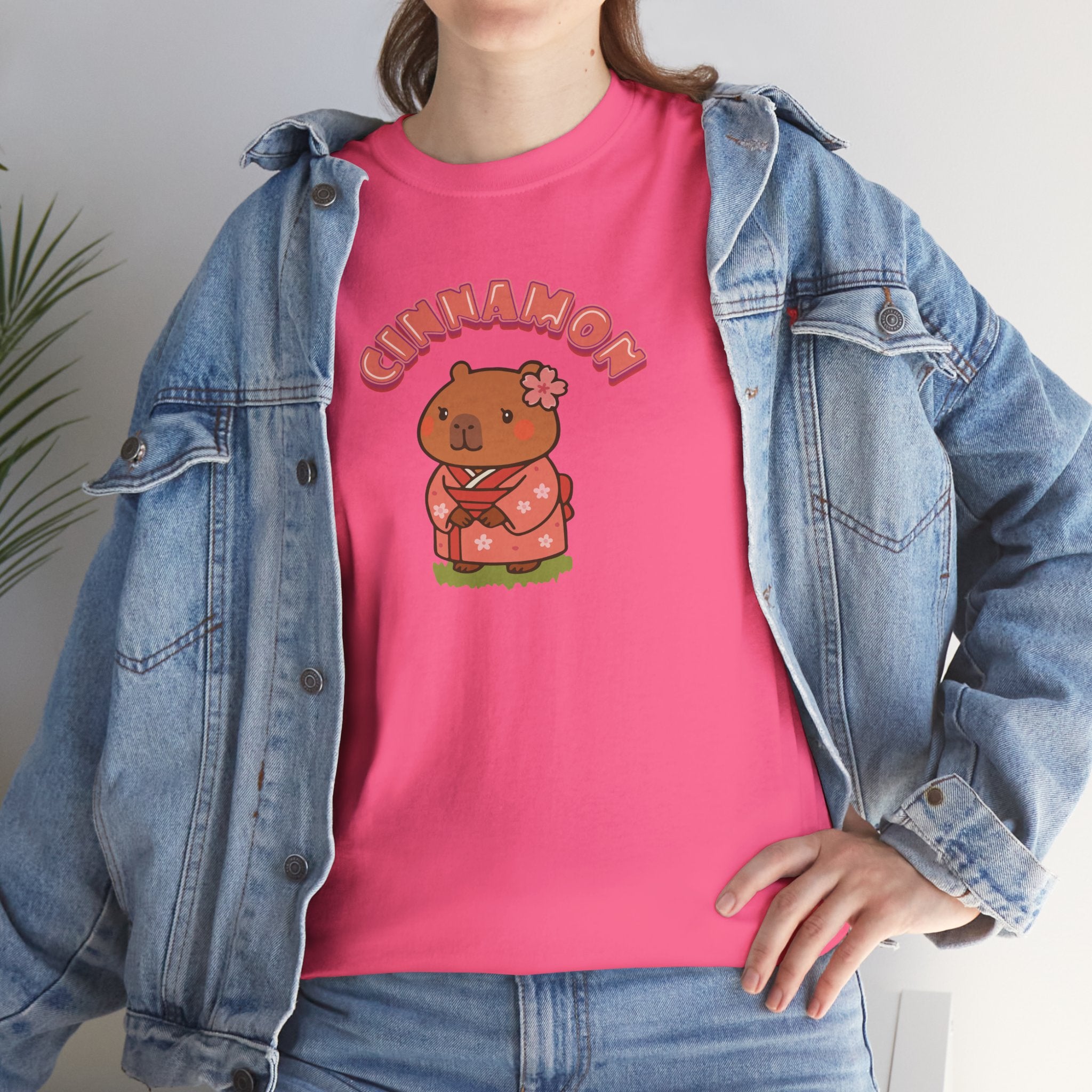 Cinnamon the Cherry Blossom Lover Capybara Cartoon T-Shirt, Cute Kawaii Animal Gift