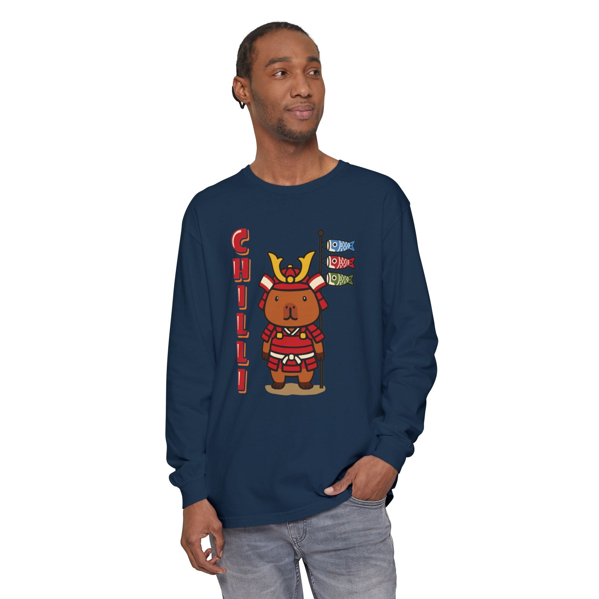 Chilli the Samurai Warrior Capybara Cartoon long sleeve shirt, Cute Kawaii Animal Gift