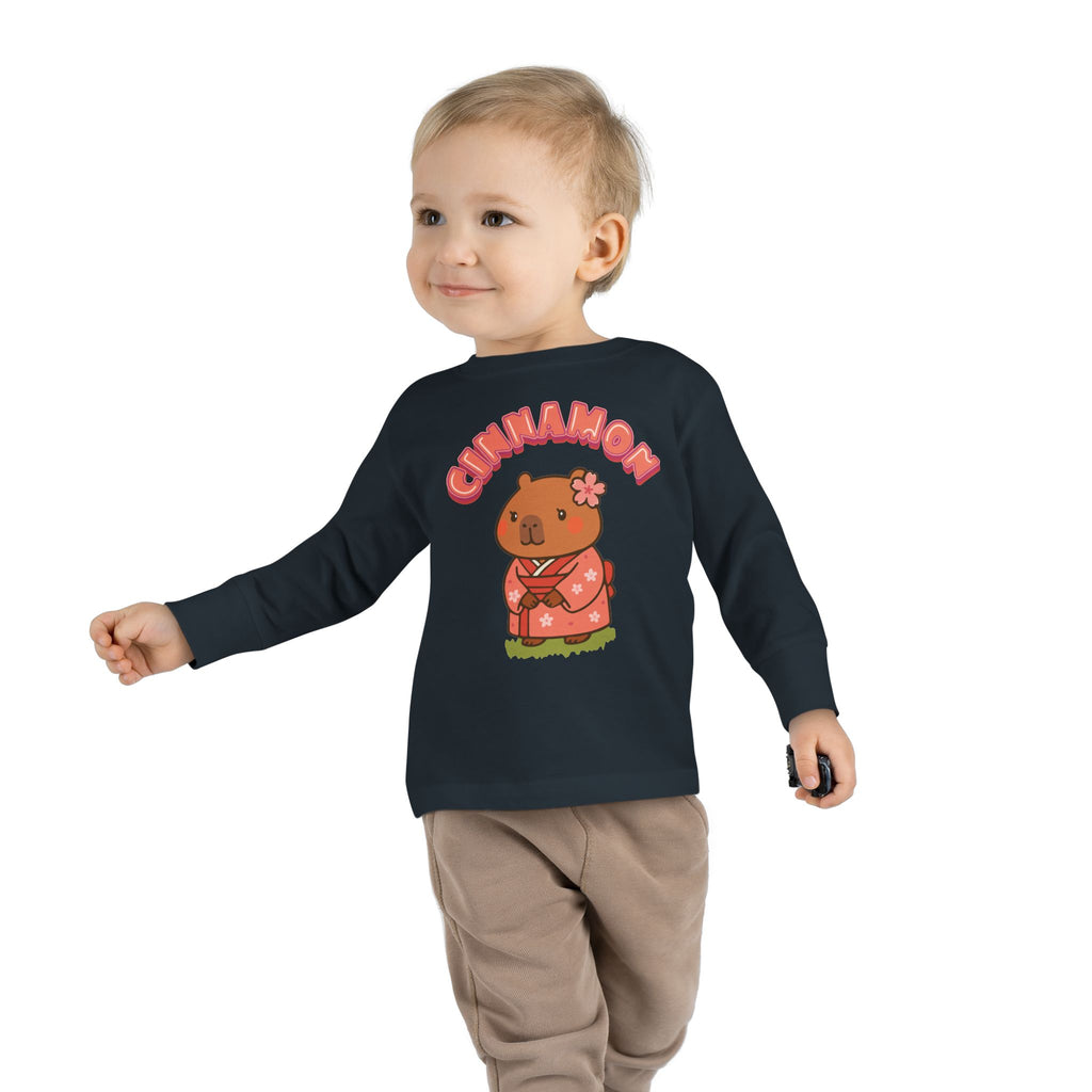 Cinnamon the Cherry Blossom Lover Capybara Cartoon long sleeve shirt, Cute Kawaii Animal Gift