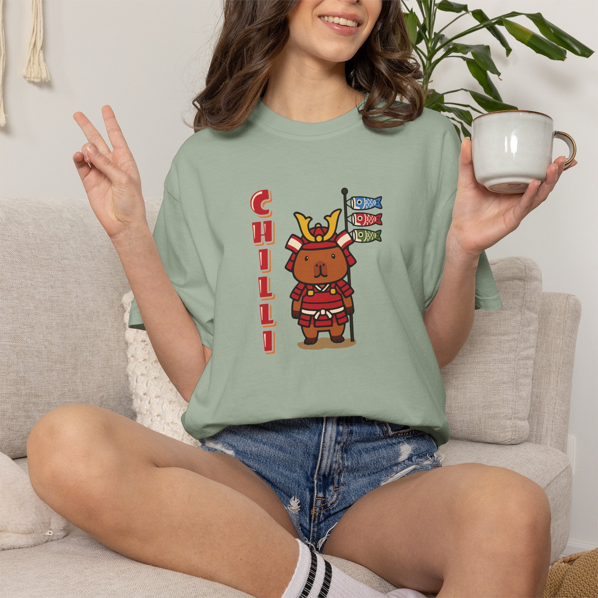 Chilli the Samurai Warrior Capybara Cartoon T-Shirt, Cute Kawaii Animal Gift